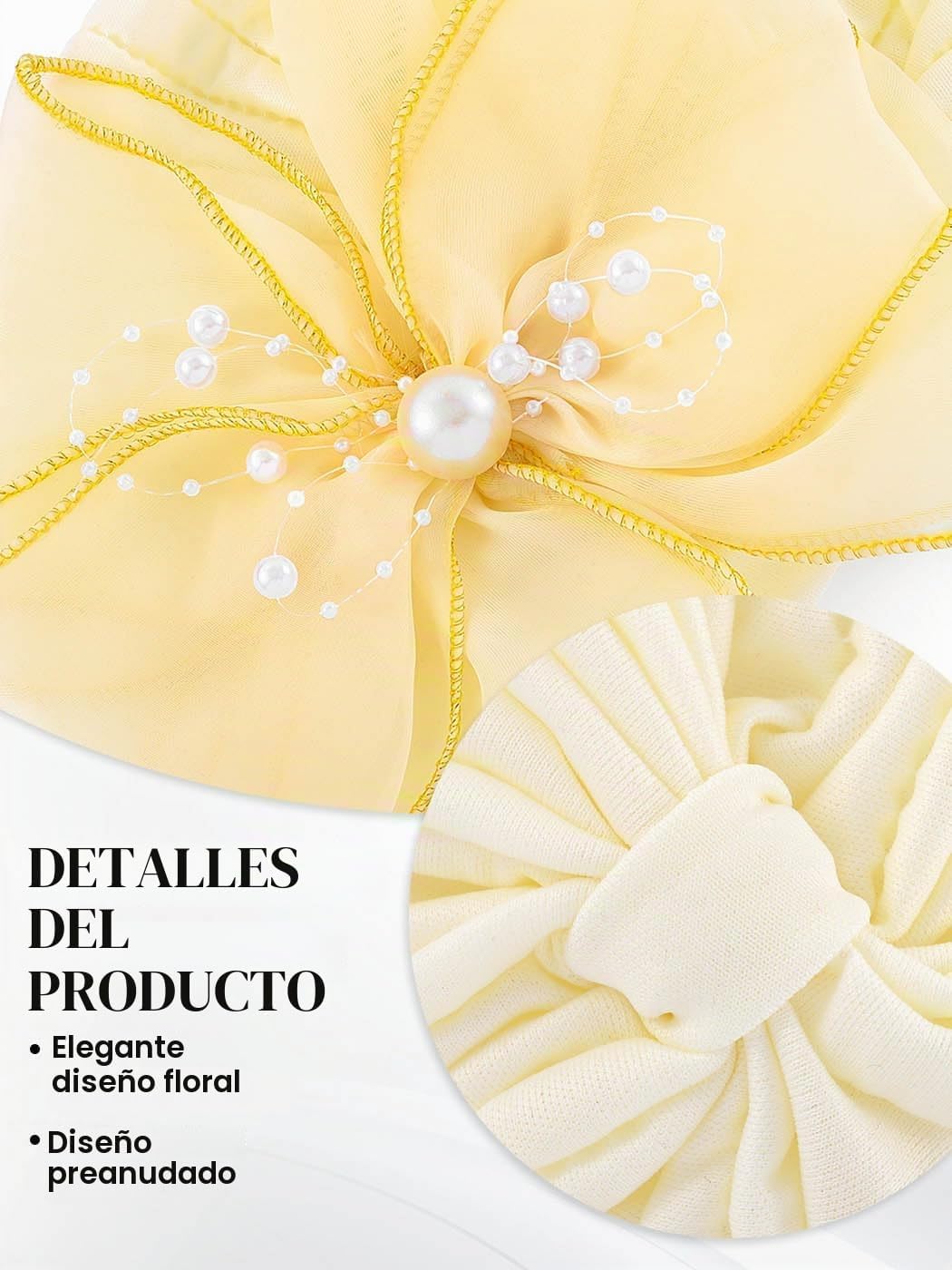 Bohend Gorro con nudo de flor grande, perlas de perlas, turbantes p...