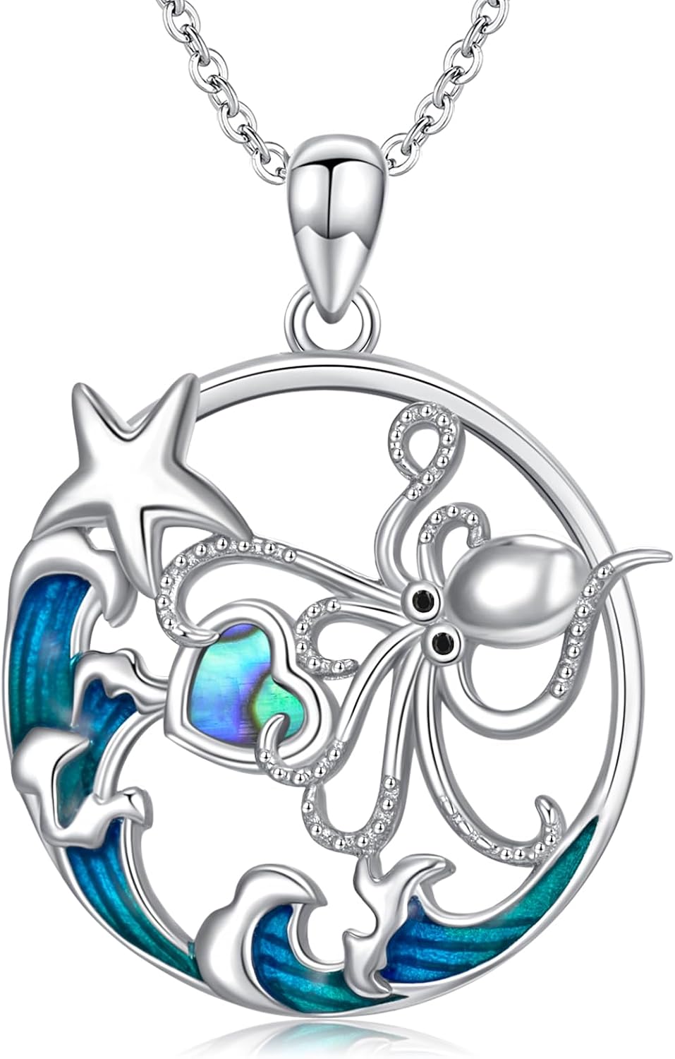 YYmqmq Collar de plata de ley 925 con diseño de animales marinos co...