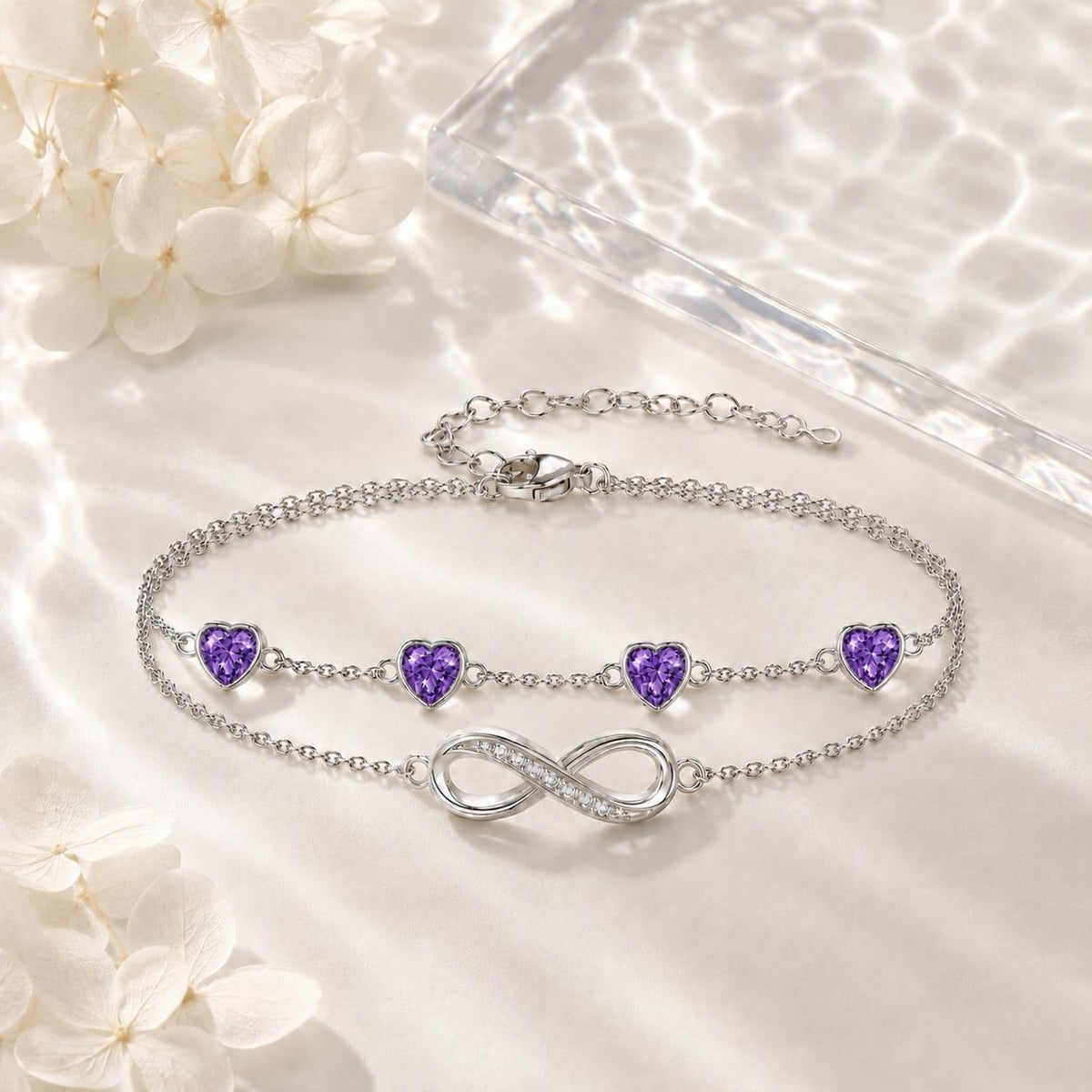 Distance Pulsera de plata 925 con corazón infinito y piedra natal p...