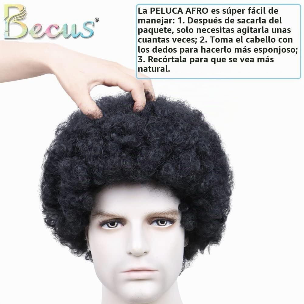 BECUS Pelucas rizadas afro para hombres, peluca negra suave, corta,...