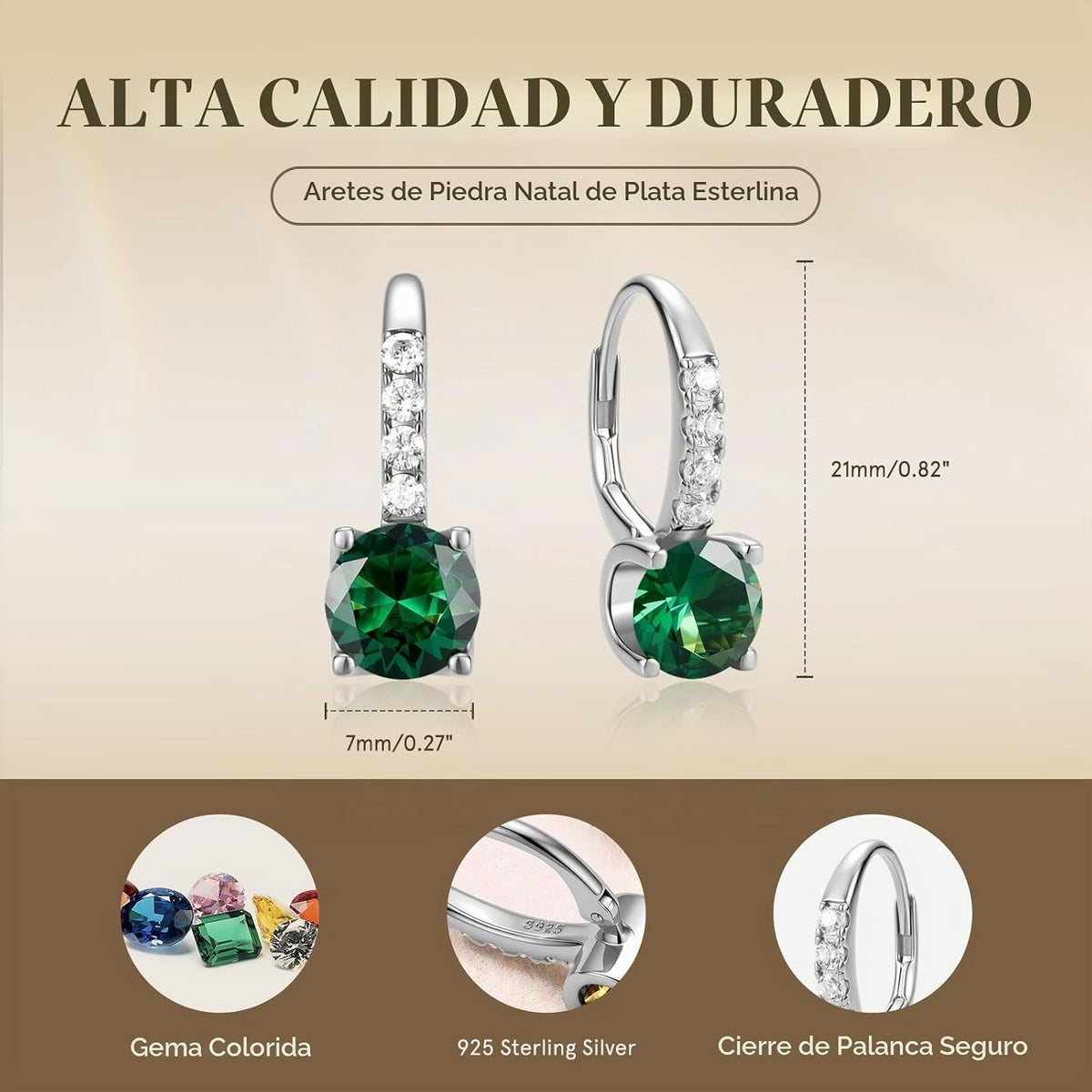FANCIME Pendientes colgantes con piedra natal para mujer de plata d...