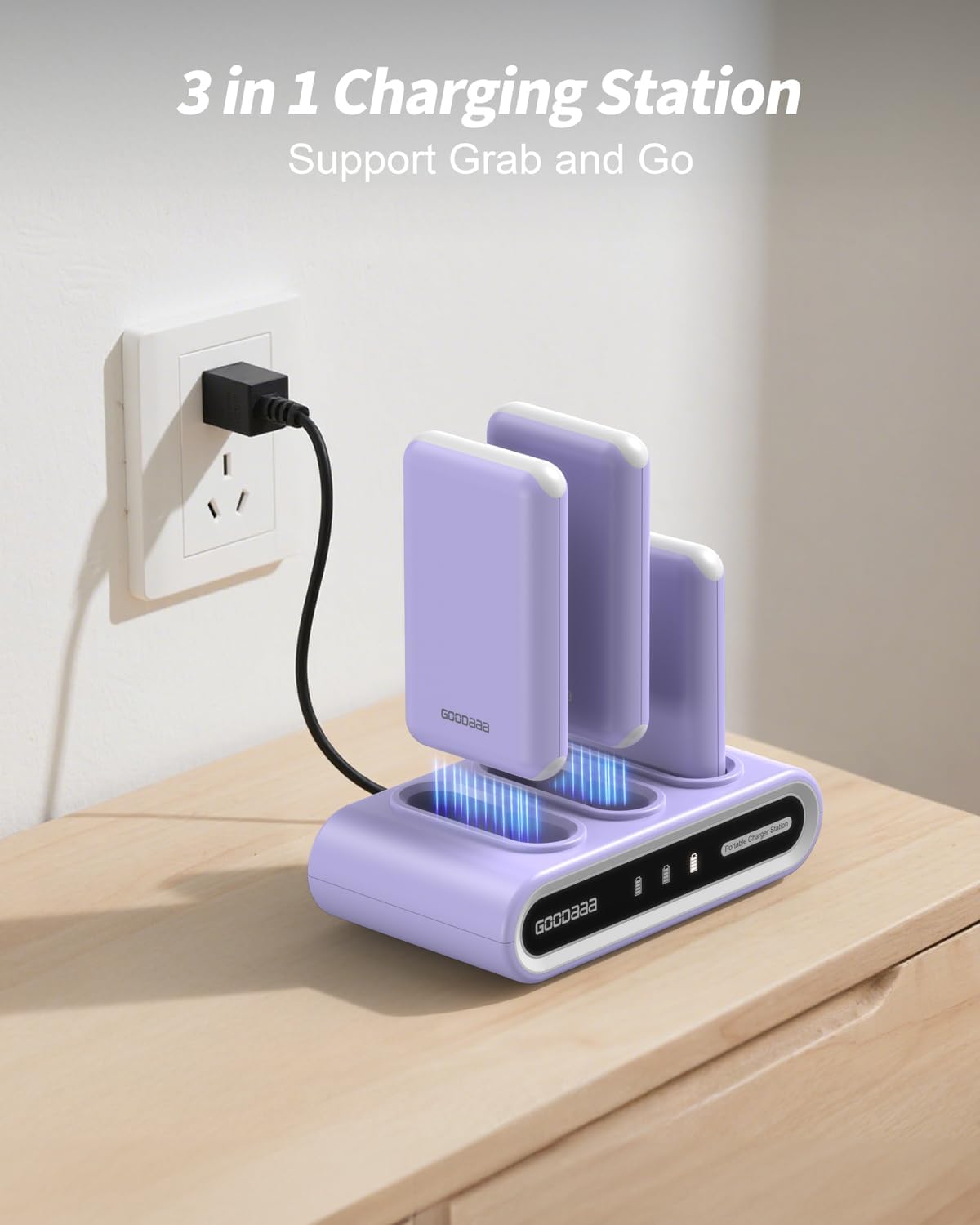 GOODaaa Cargador portátil, paquete de 3 cables integrados de banco...