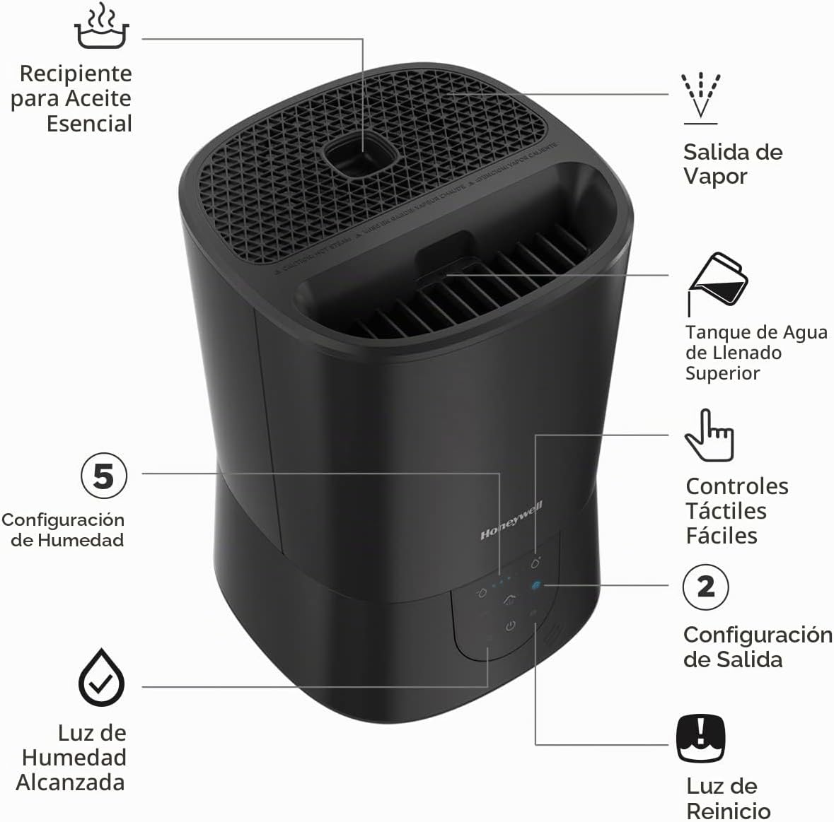 Honeywell Humidificador de vapor caliente, de fácil mantenimiento,...