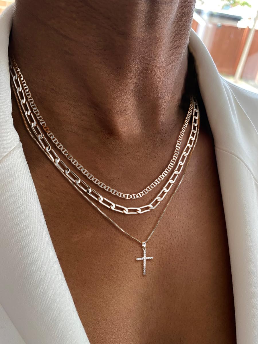 Collar con Cruz para Mujer, Collares Apilados en Capas Delicados, C...