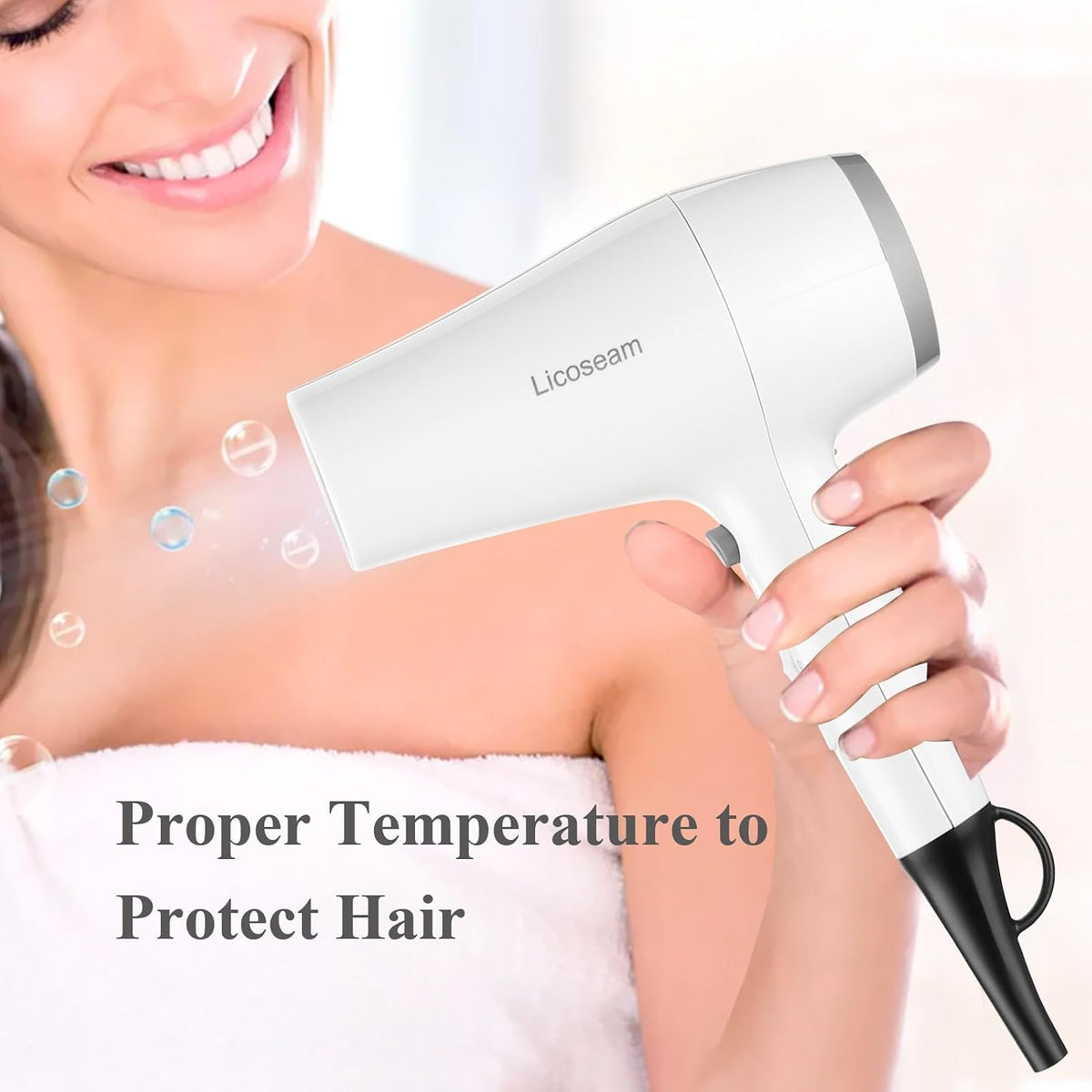 Secador de pelo compacto 1875W con difusor y concentrador, color bl...