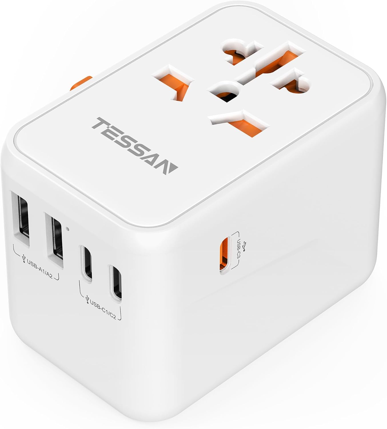 Adaptador universal de viaje TESSAN, GaN 65W | 3 puertos USB C, 2 p...