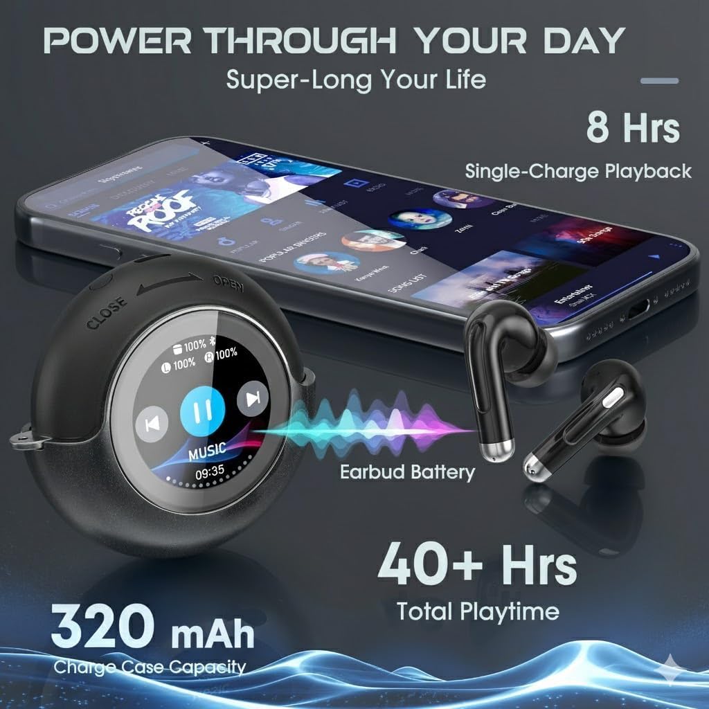 TRAUSI Auriculares inalámbricos con pantalla táctil inteligente y f...