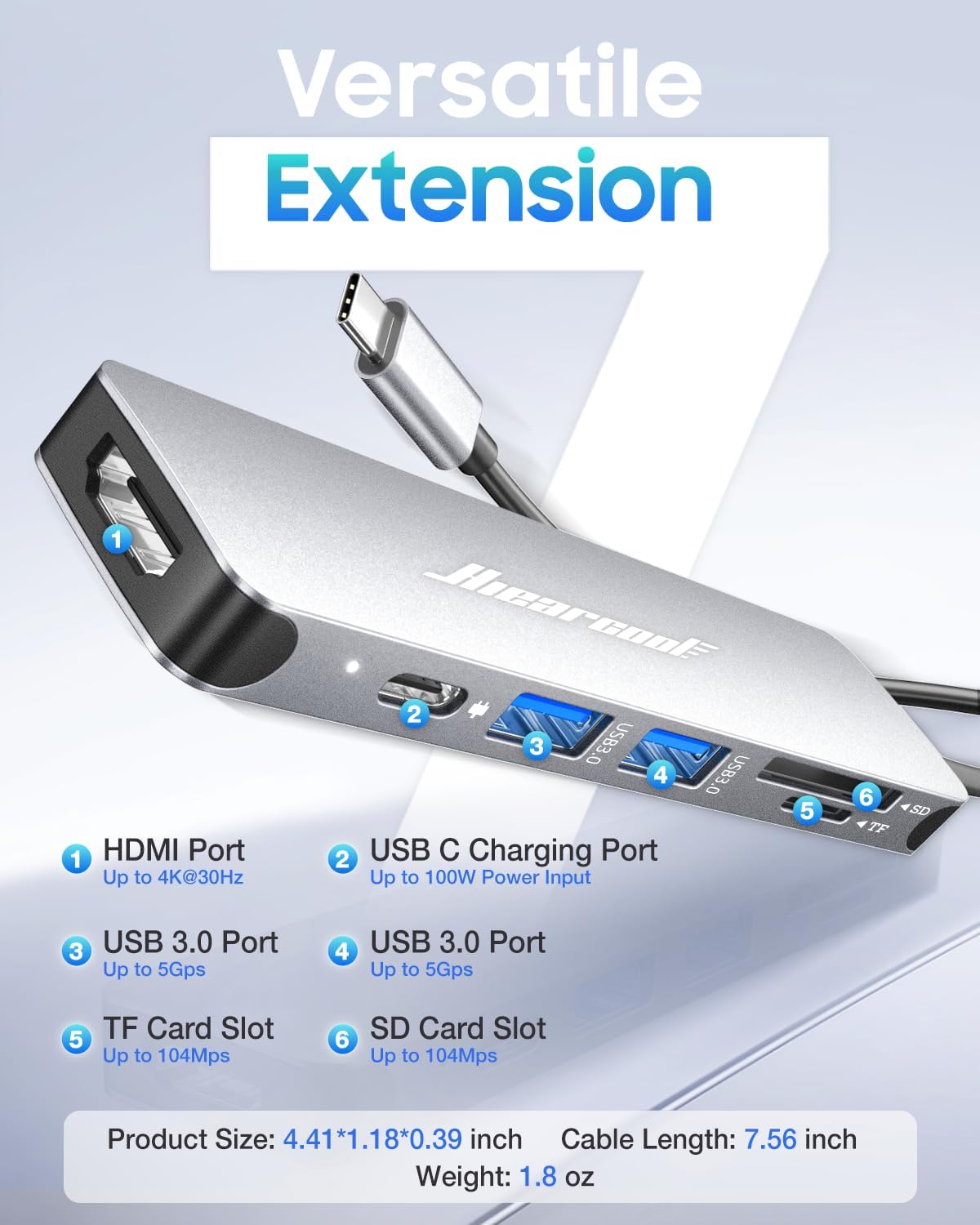Hiearcool - Hub USB C 7 en 1, compatible con MacBook, color platead...
