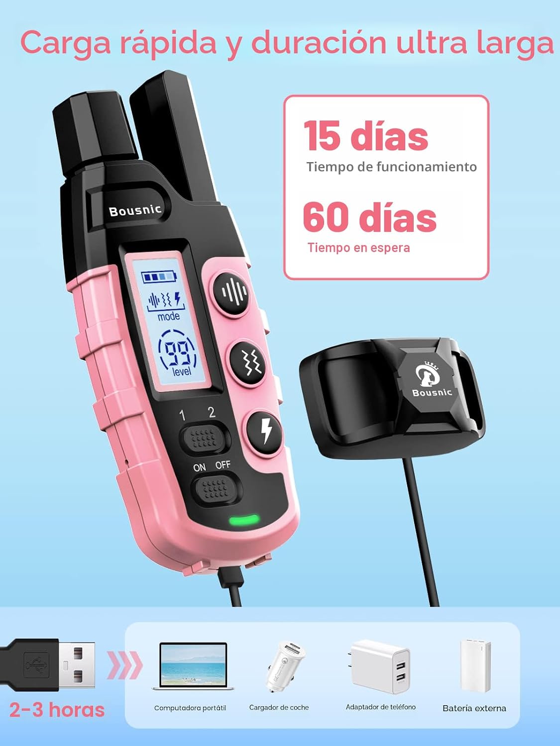 Bousnic Collar de choque para perros 2 perros (5-120 libras) - Coll...