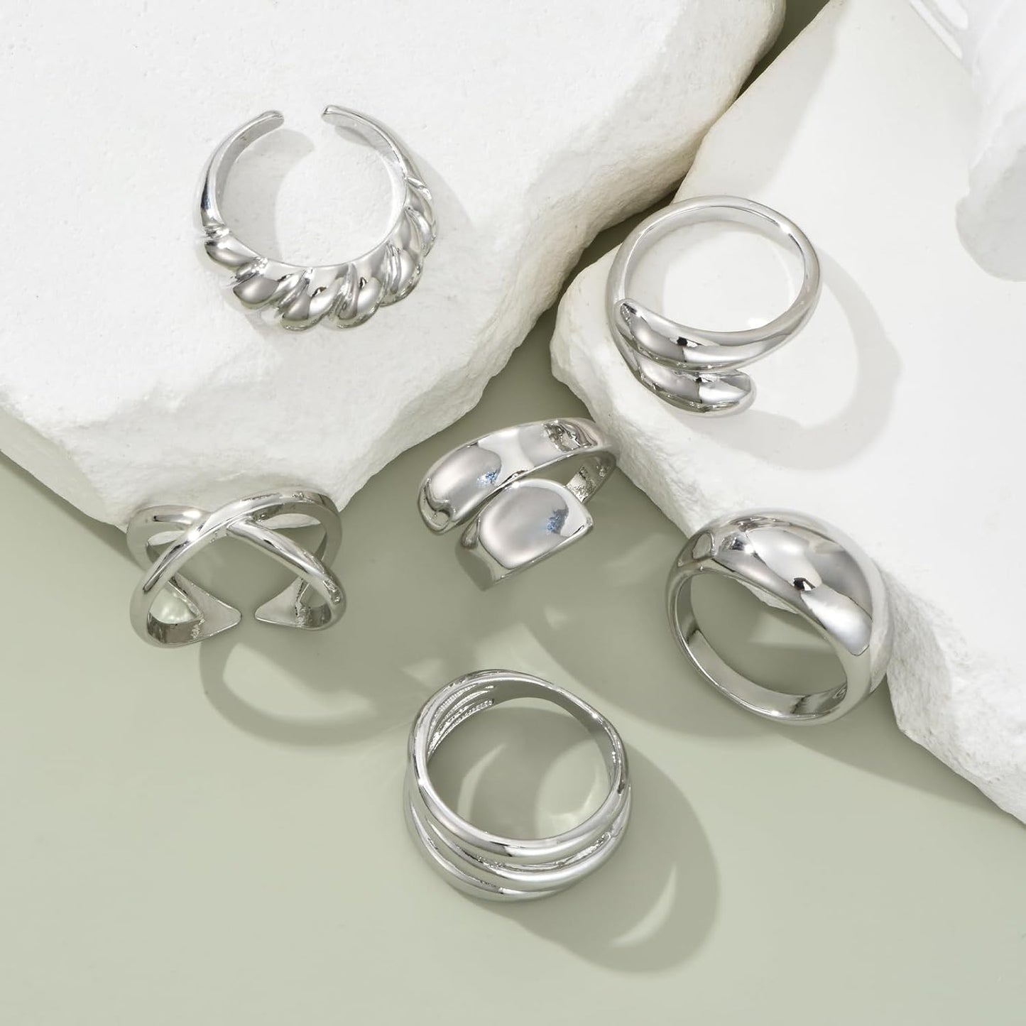 YEEZII Anillos Gruesos de Oro para Mujer Sin Deslustre, Anillo de P...
