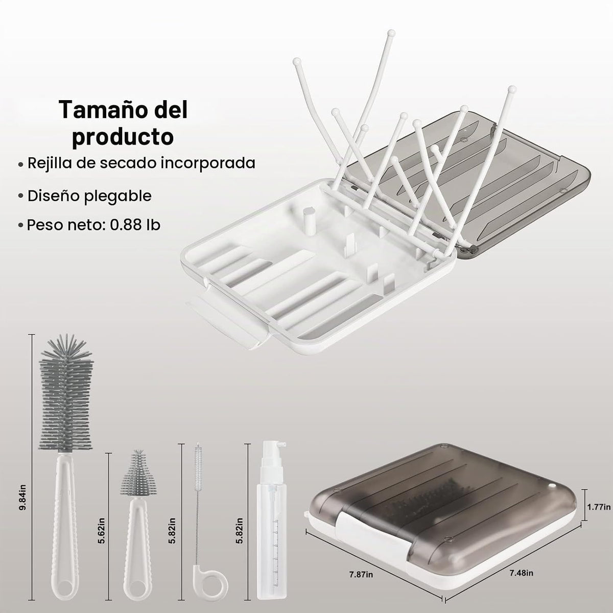 Cepillo para biberones, juego de limpiador de biberones 6 en 1 con...