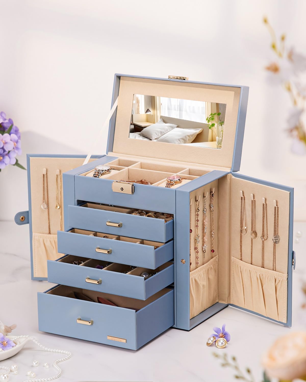 Homde - Joyero grande para mujer: organizador de 5 capas con cerrad...