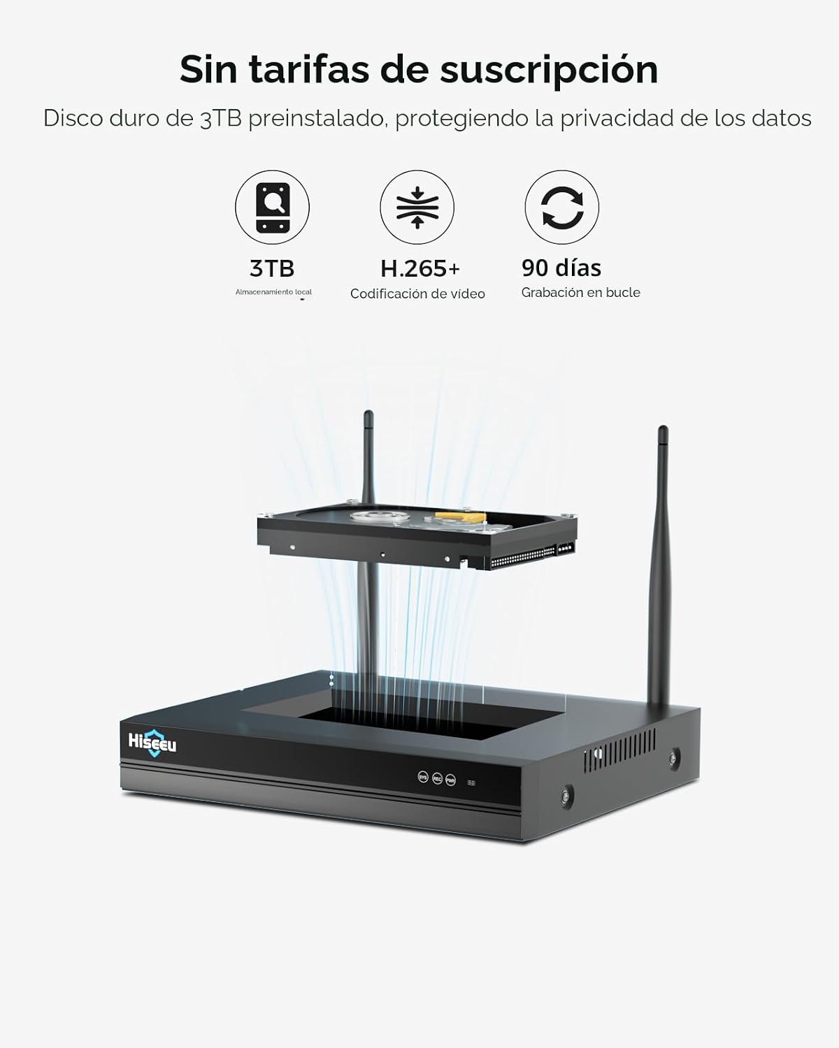 Hiseeu Sistema de cámara de seguridad inalámbrica de 5MP con 12 cám...