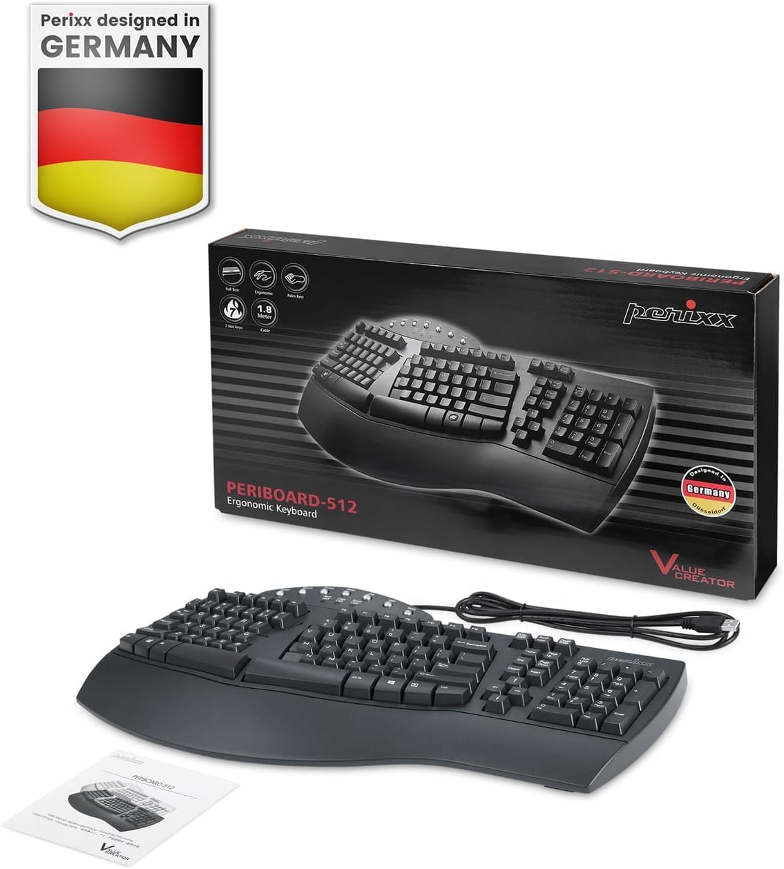Perixx PERIBOARD-512B - Teclado ergonómico con cable, teclado divid...