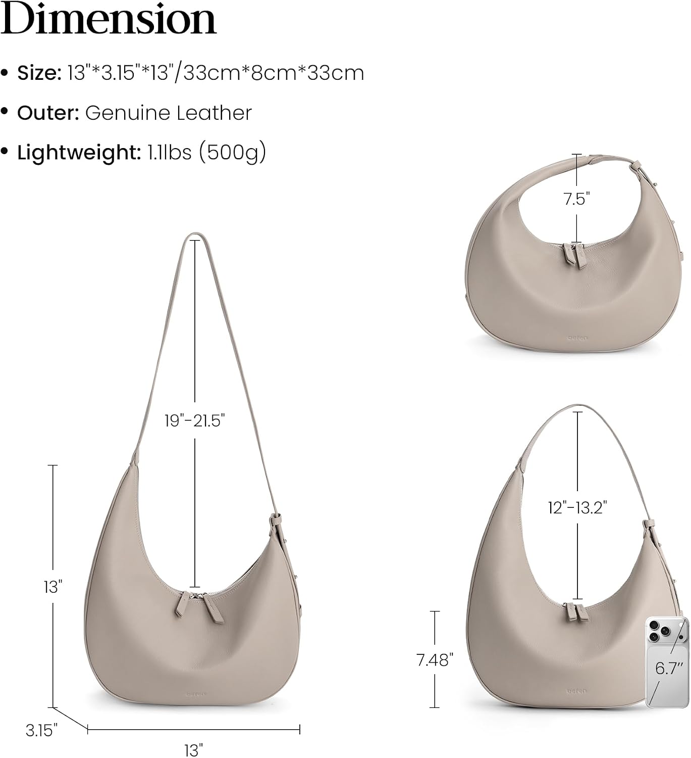 befen Bolsos estilo hobo de cuero genuino para mujer, bolsos cruzad...