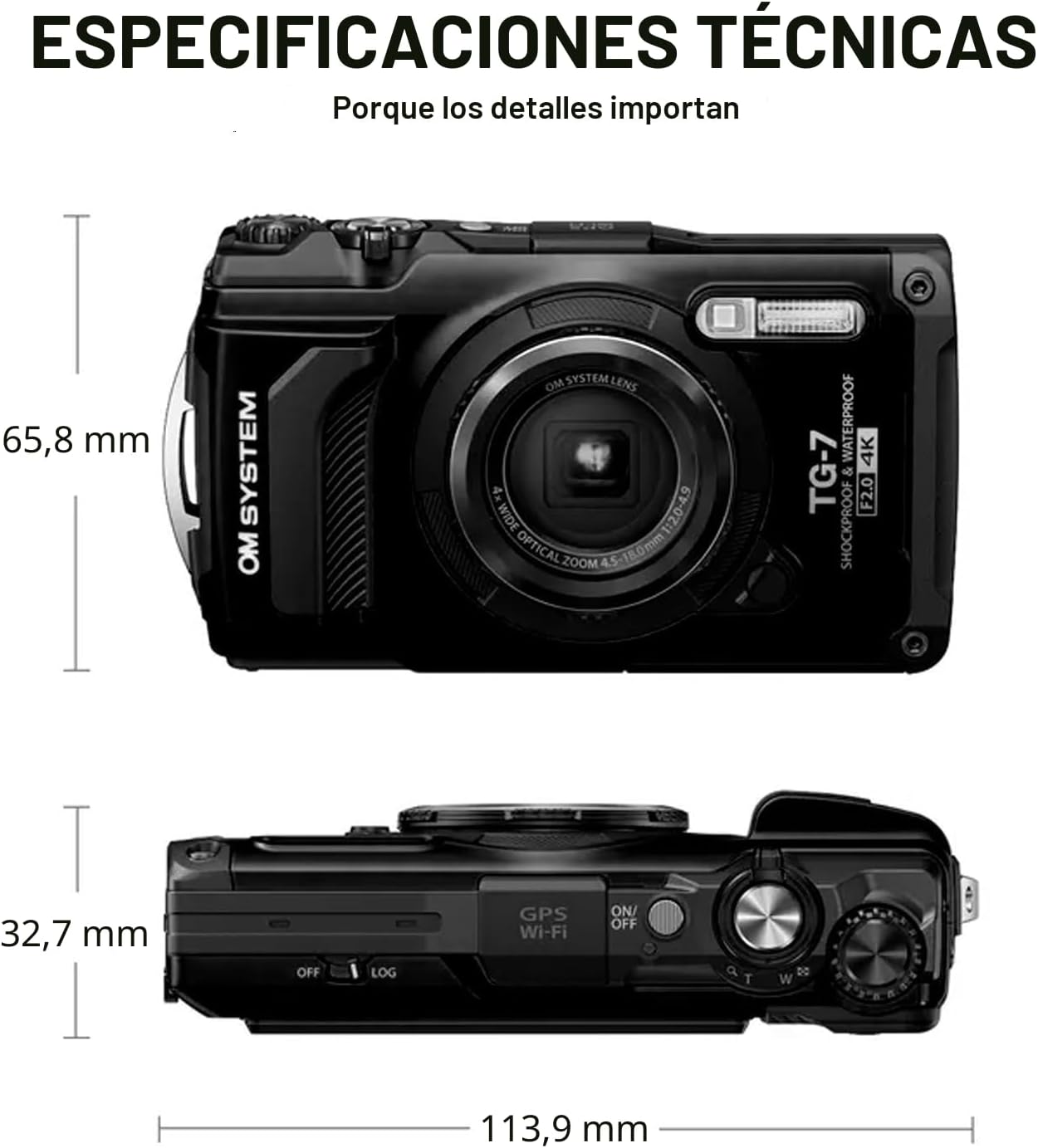 OM SYSTEM Olympus Tough TG-7 - Cámara subacuática negra, impermeabl...