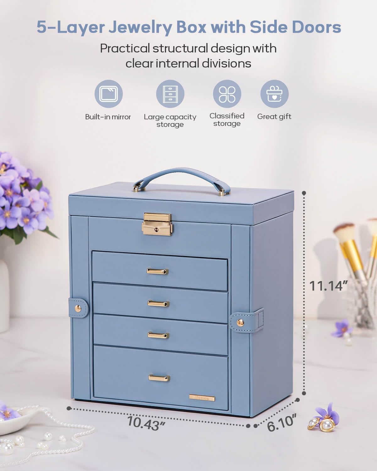 Homde - Joyero grande para mujer: organizador de 5 capas con cerrad...