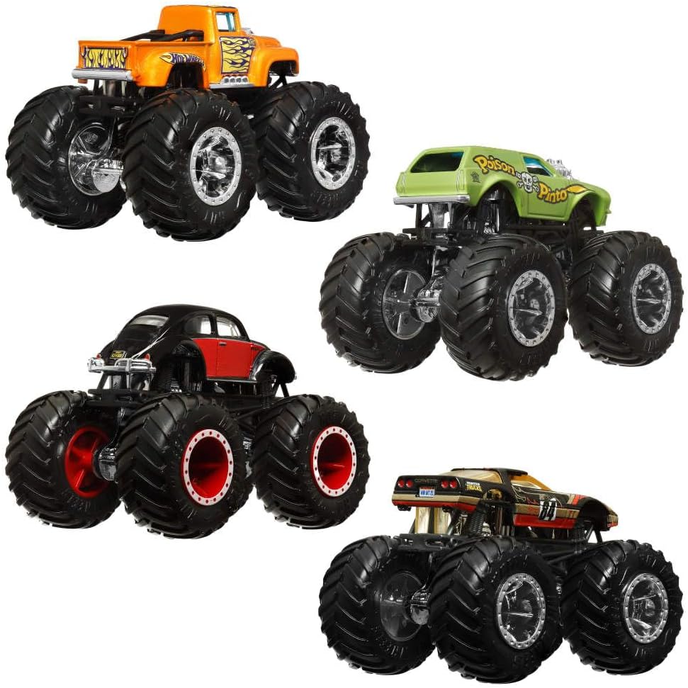 Hot Wheels Monster Trucks Paquete de 4, Juego de 4 vehículos de jug...