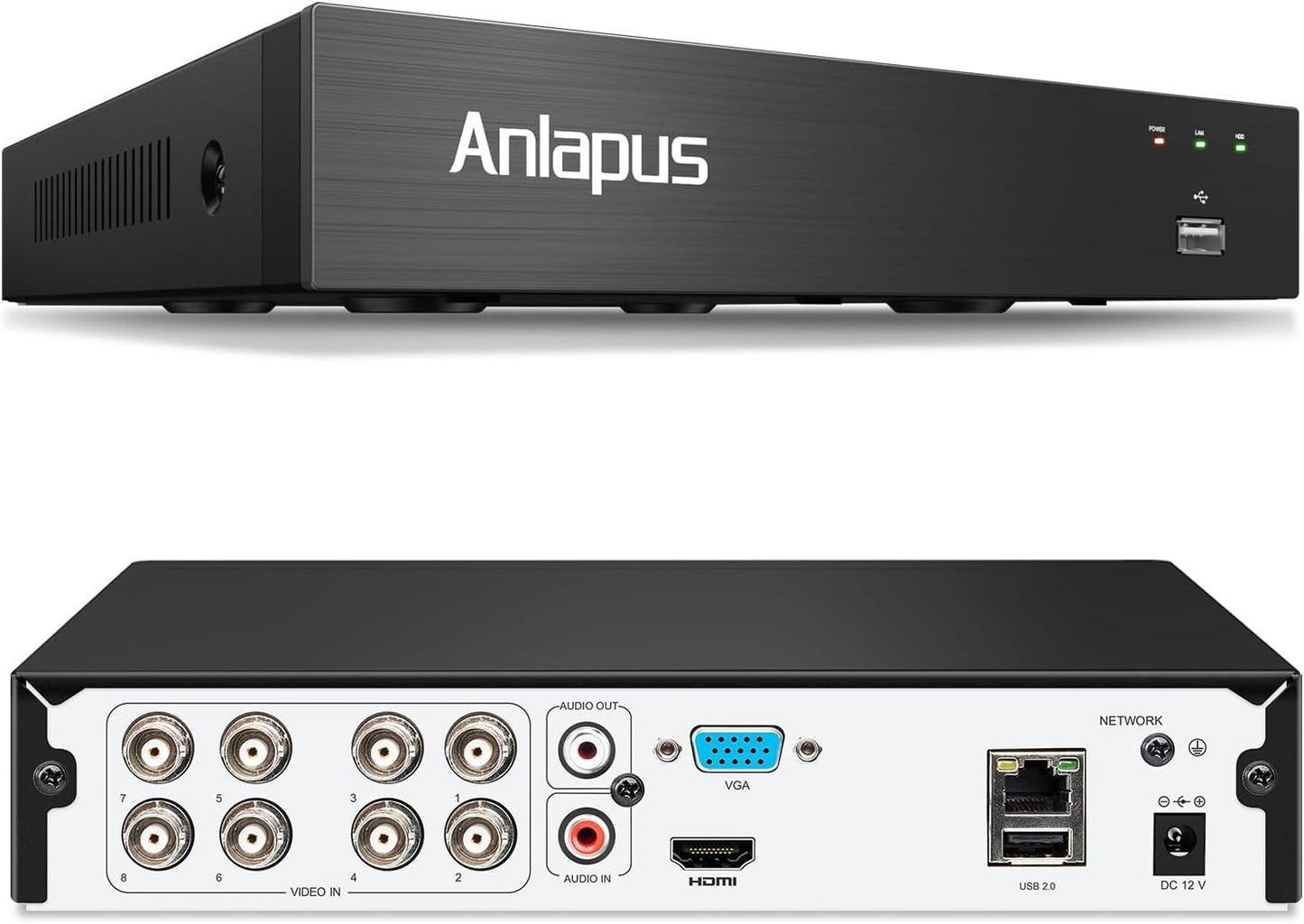 Anlapus Grabador DVR CCTV H.265+ de 5MP 8CH con detección de vehícu...
