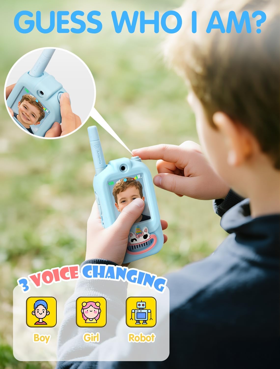 Walkie Talkies de video para niños, paquete de 2 recargables con pa...