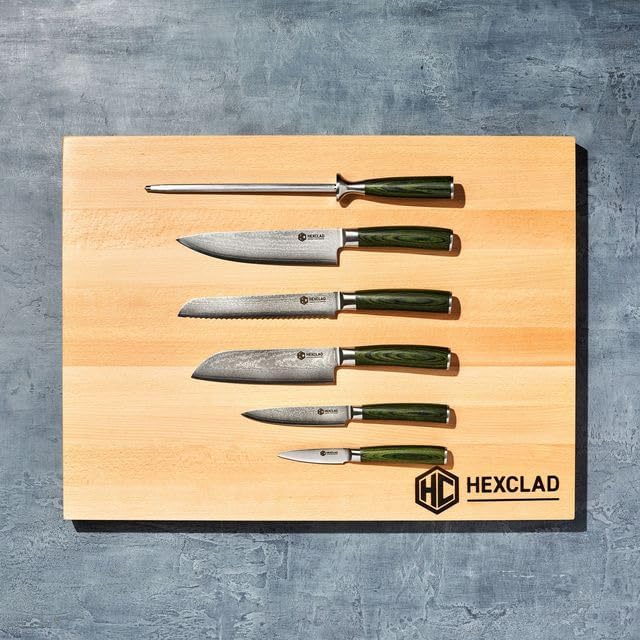 HexClad Juego de cuchillos de acero inoxidable de Damasco japonés d...