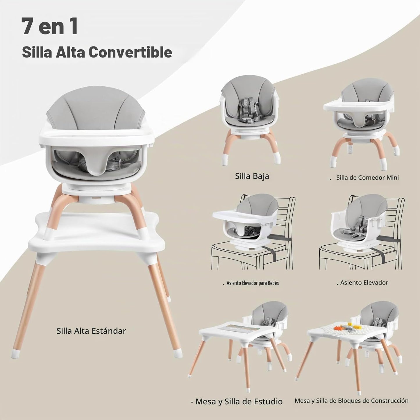 Komcot Silla alta para bebé, sillas altas convertibles 7 en 1 para...
