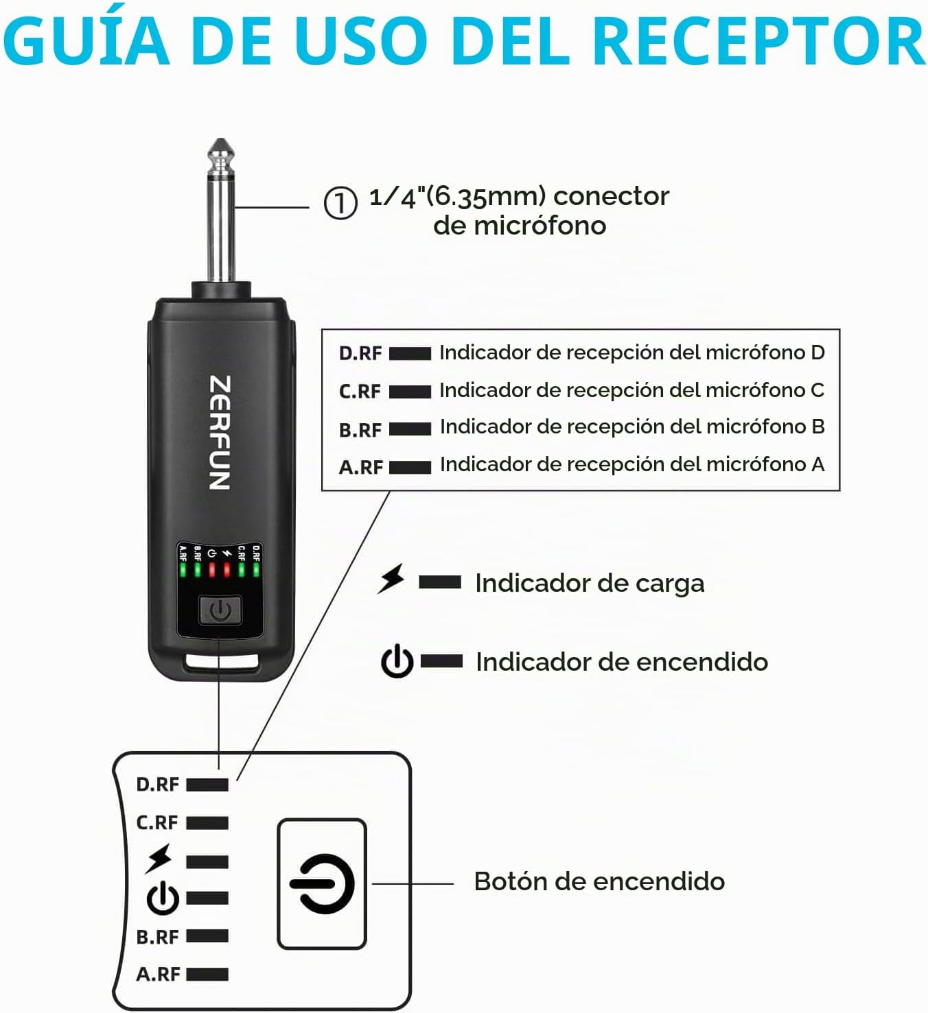 ZERFUN 4 micrófonos inalámbricos recargables, sistema de micrófonos...