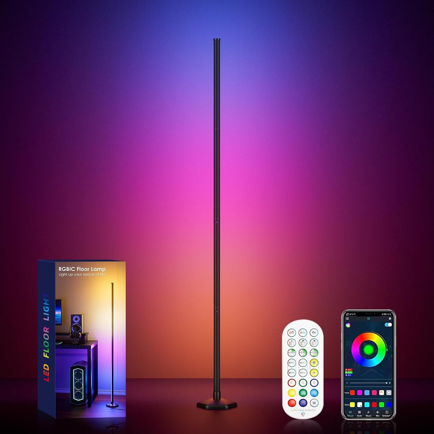 CCACC Lámpara de pie de esquina, luz RGB de 65 pulgadas que cambia...
