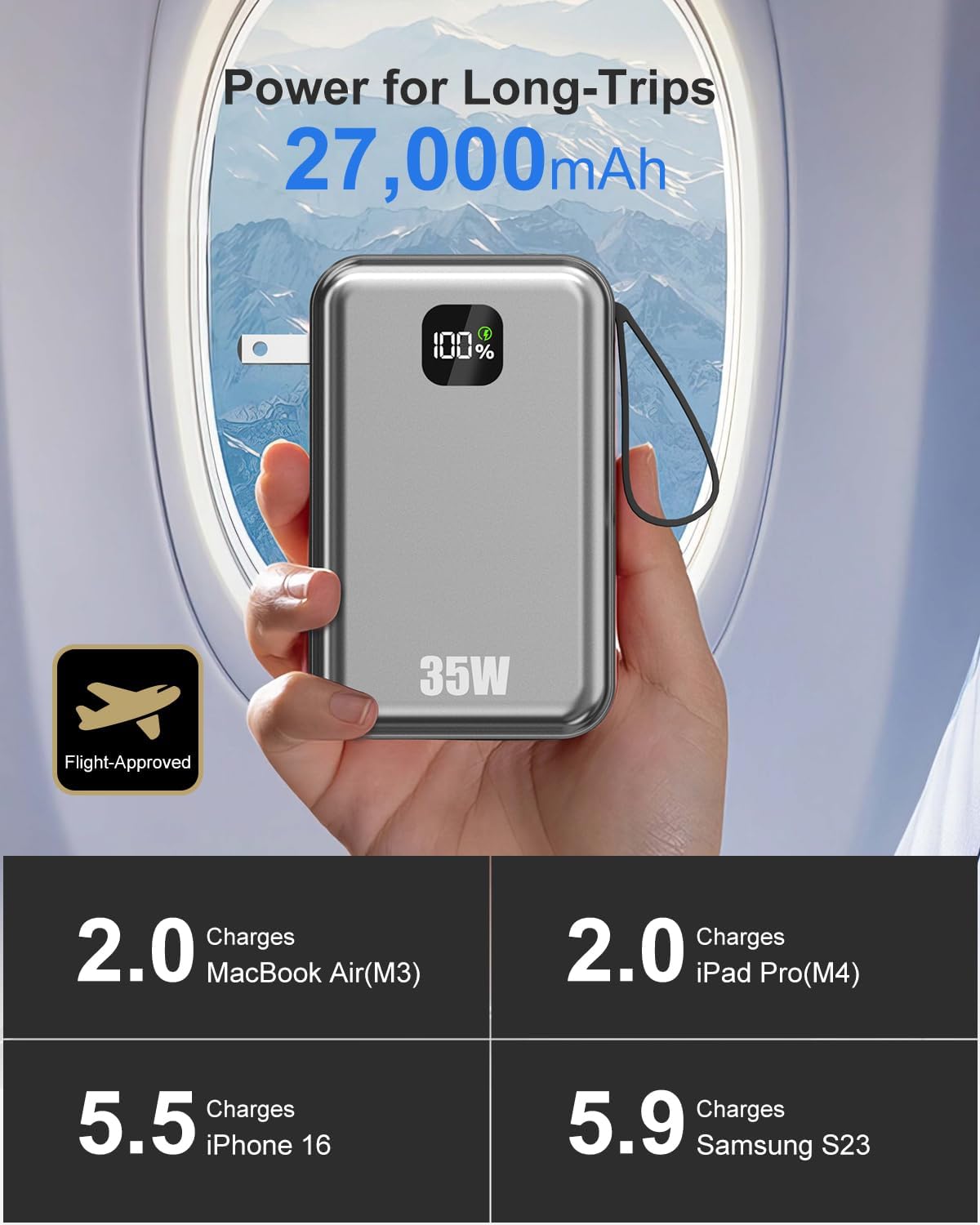 Feidyns Cargador portátil de luz LED Power Bank 30000mAh - Batería...