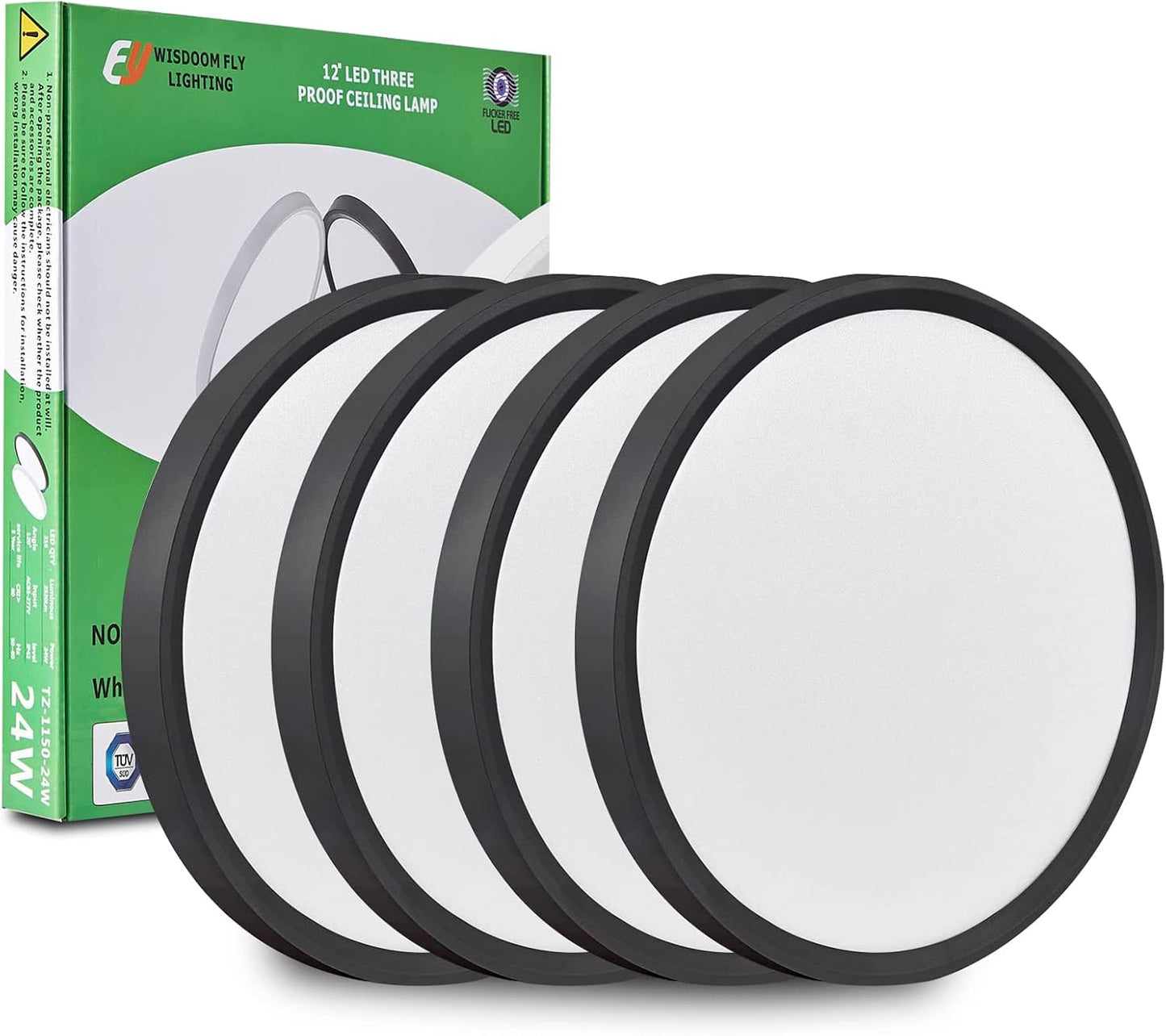 4PK Lámpara LED de techo empotrada de 12 pulgadas, 24W, 2520LM, 300...