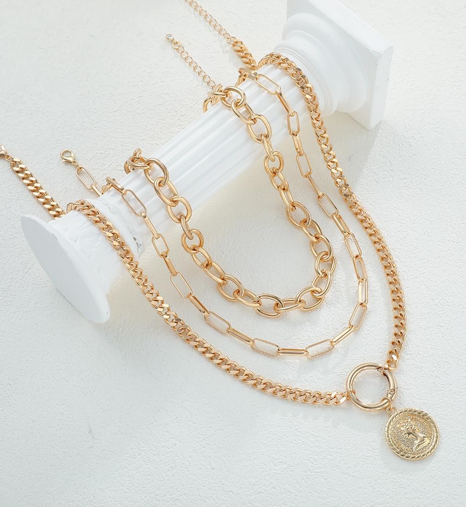 iF YOU Collares vintage con capas de oro para mujer, a la moda, con...