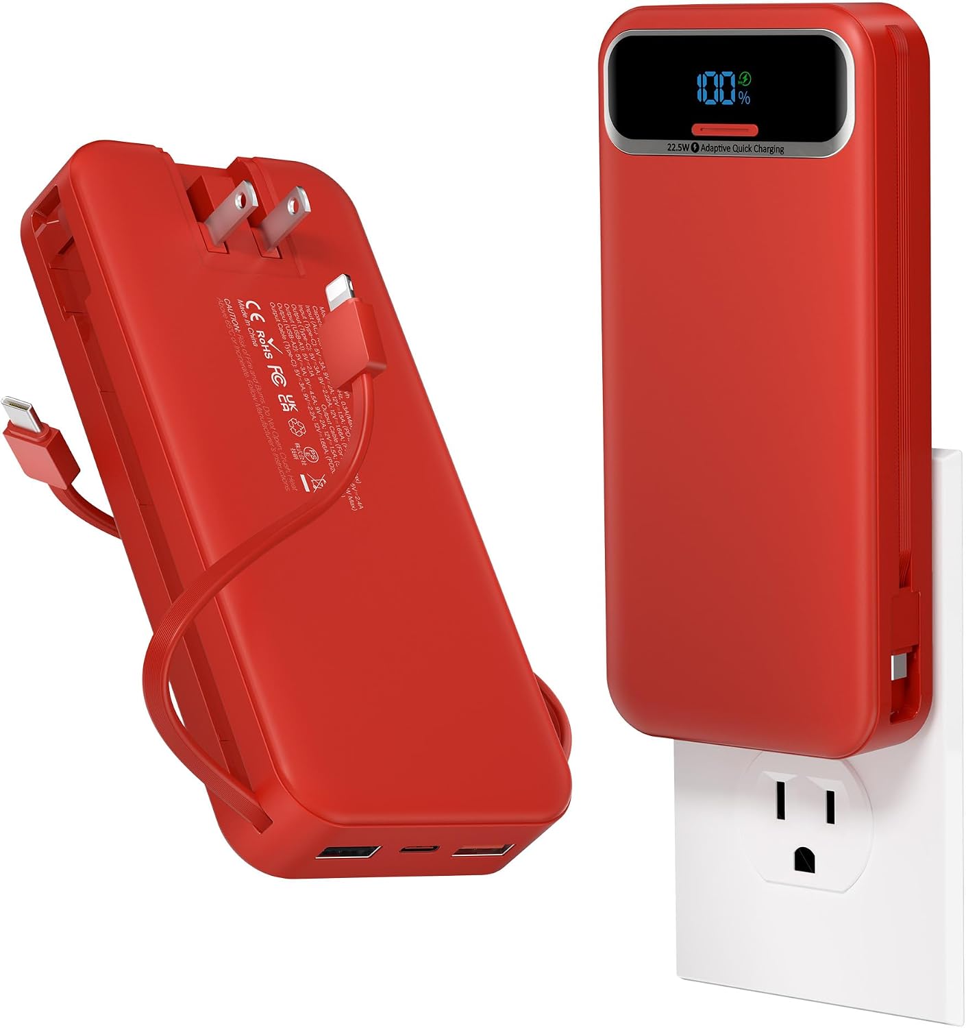 aonidi - Cargador portátil de 20000 mAh con cables integrados y enc...