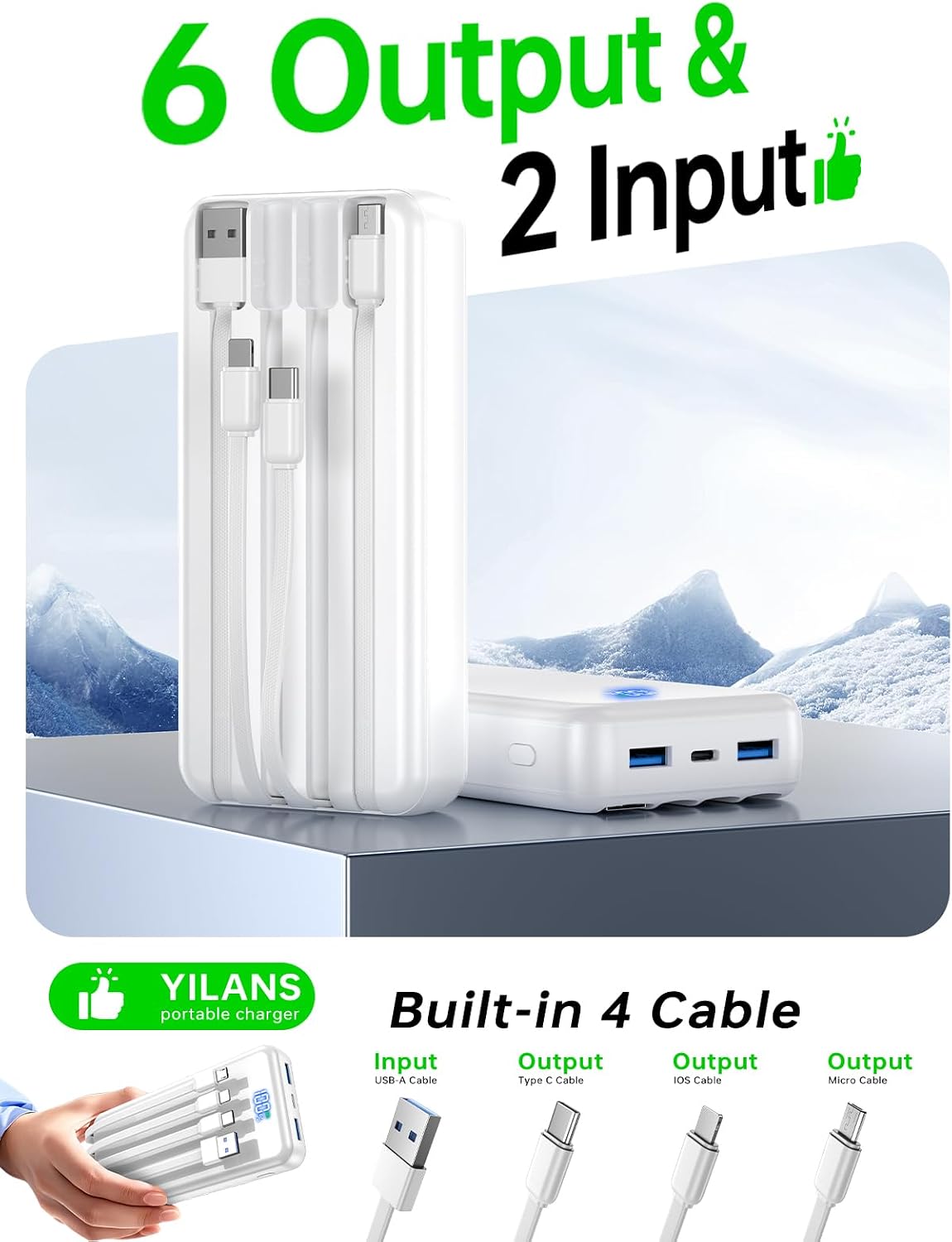 Cargador portátil, cargador de batería de 50000 mAh, cable integrad...