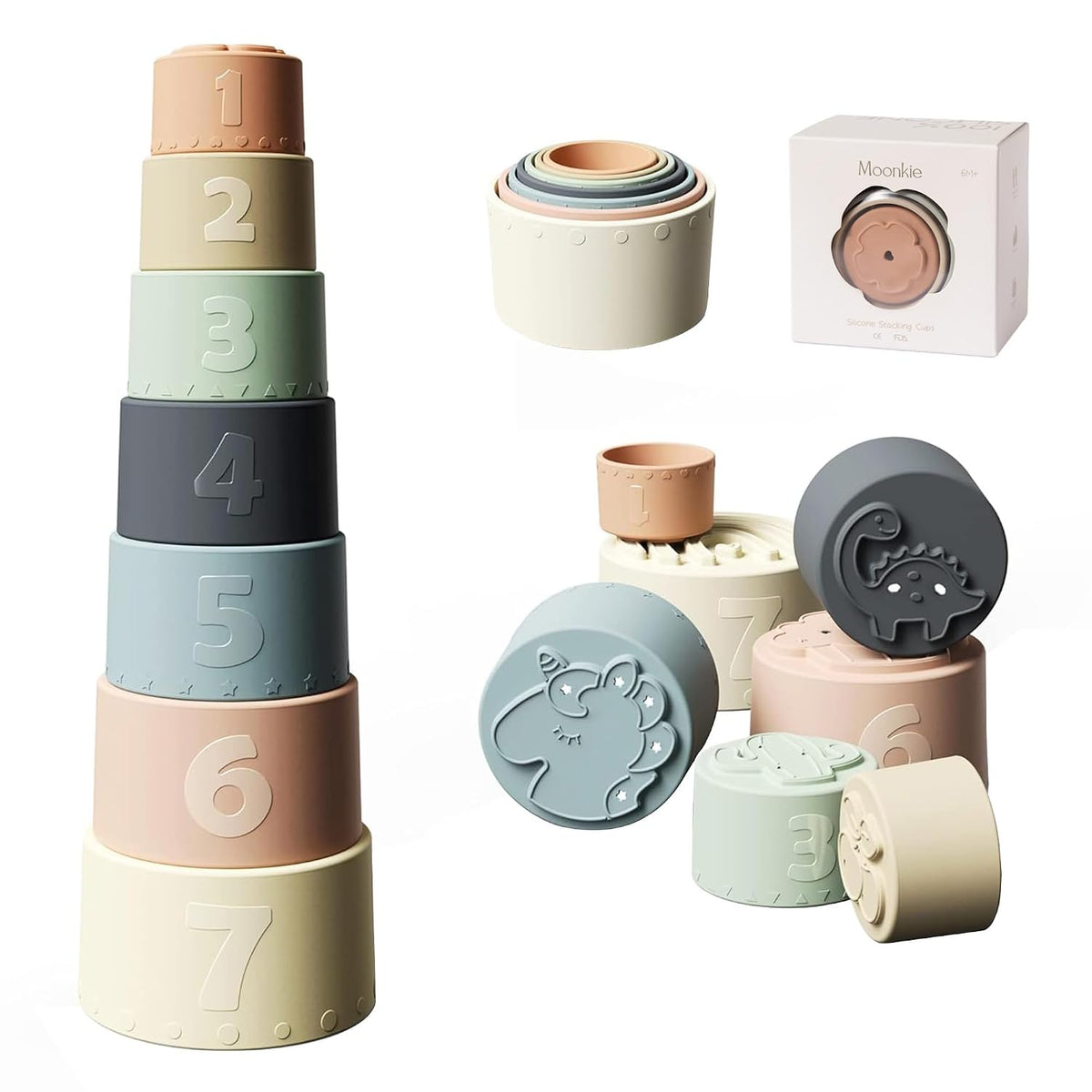Moonkie Juguete de tazas apilables, juguetes educativos divertidos...