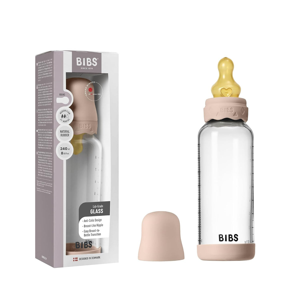 BIBS - Biberón de cristal bohemio, 8.12 onzas, paquete de 1, pezón...