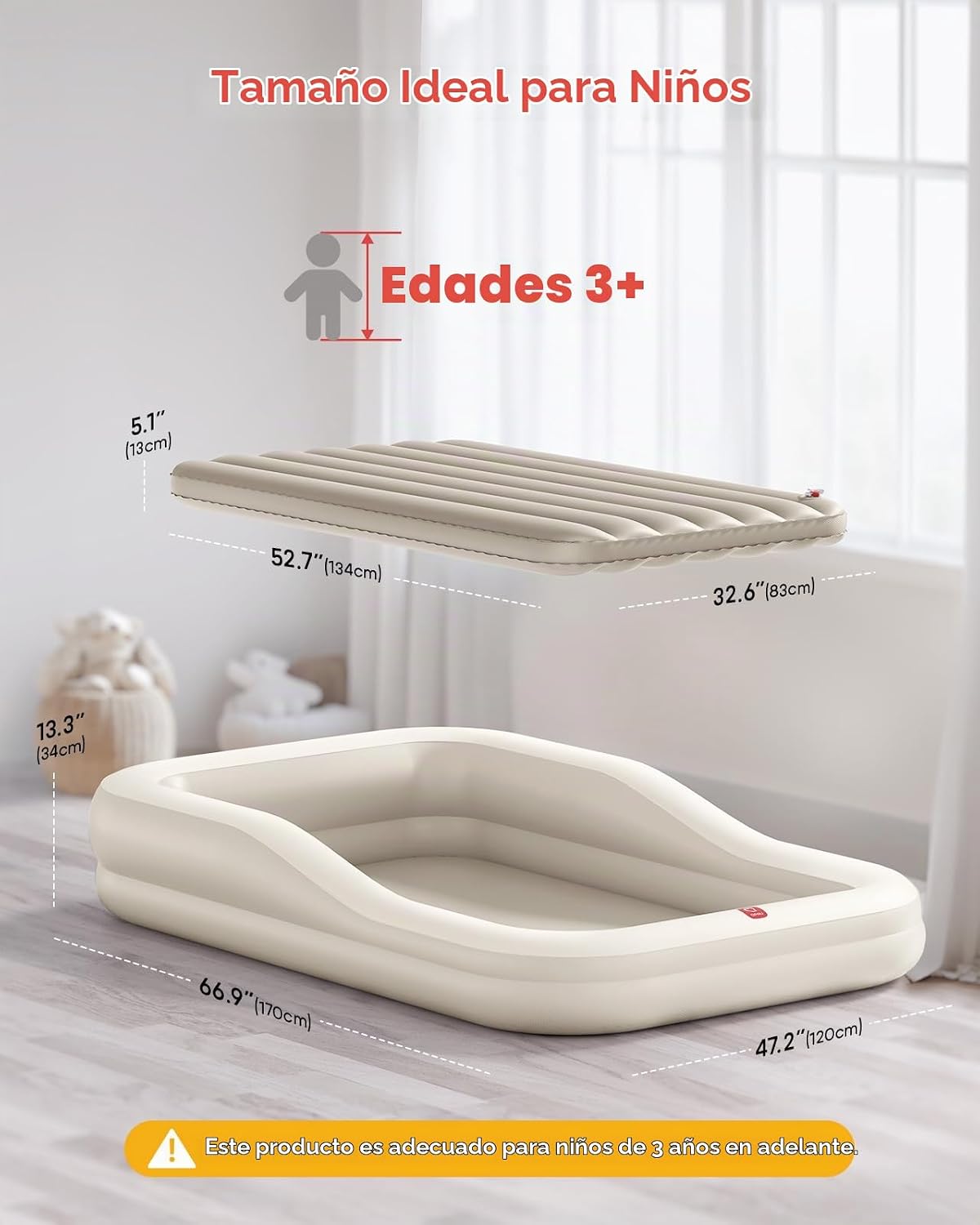 QPAU - Cama de viaje inflable para niños pequeños con tienda, colch...
