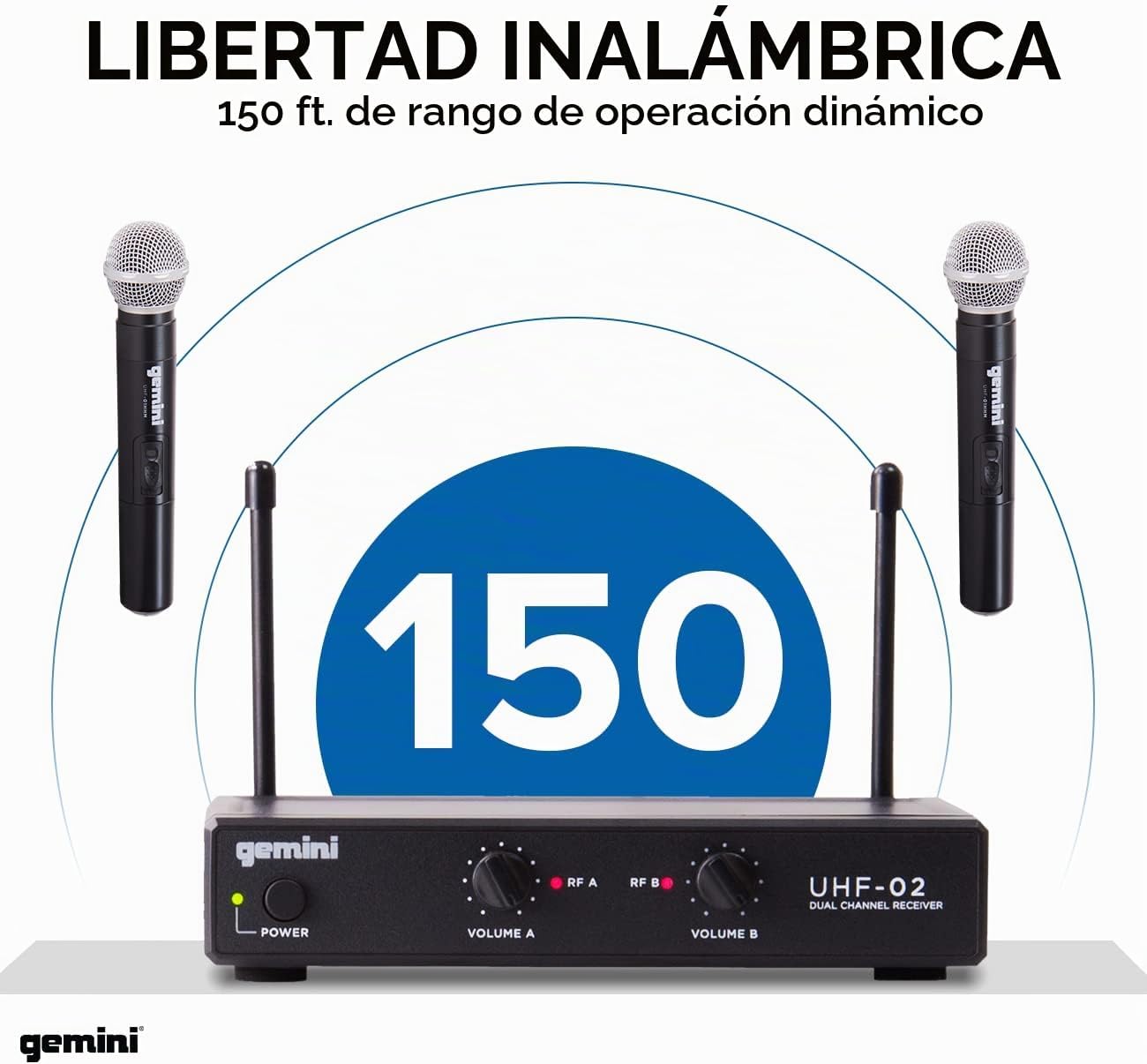 Gemini Sistema de micrófono de mano UHF de doble canal (UHF-02M-S12...