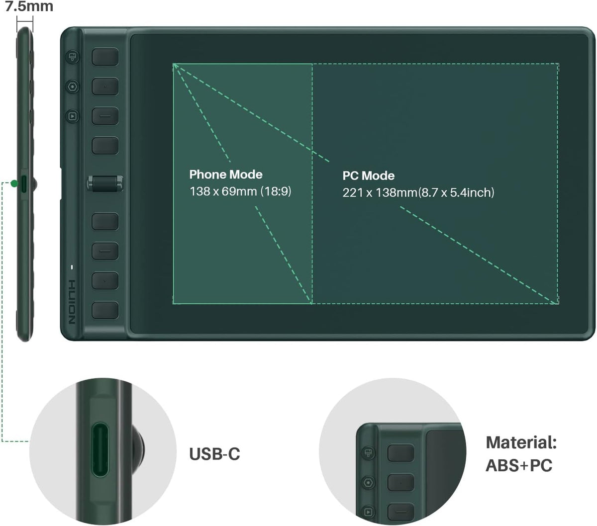 HUION Inspiroy 2 Tableta de dibujo mediana con rueda de desplazamie...