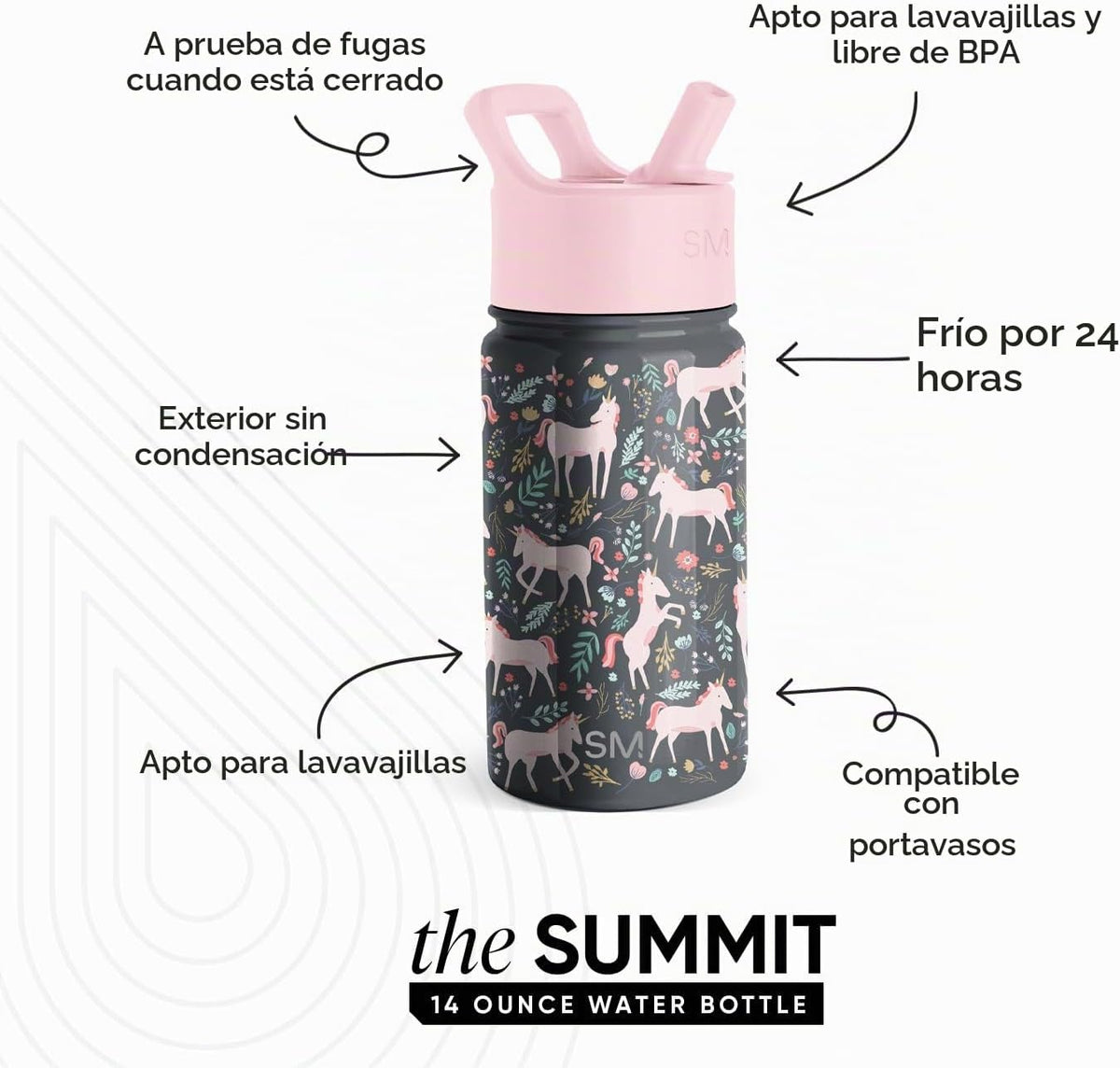Simple Modern Kids Summit - Botella de agua con tapa con pajilla, v...