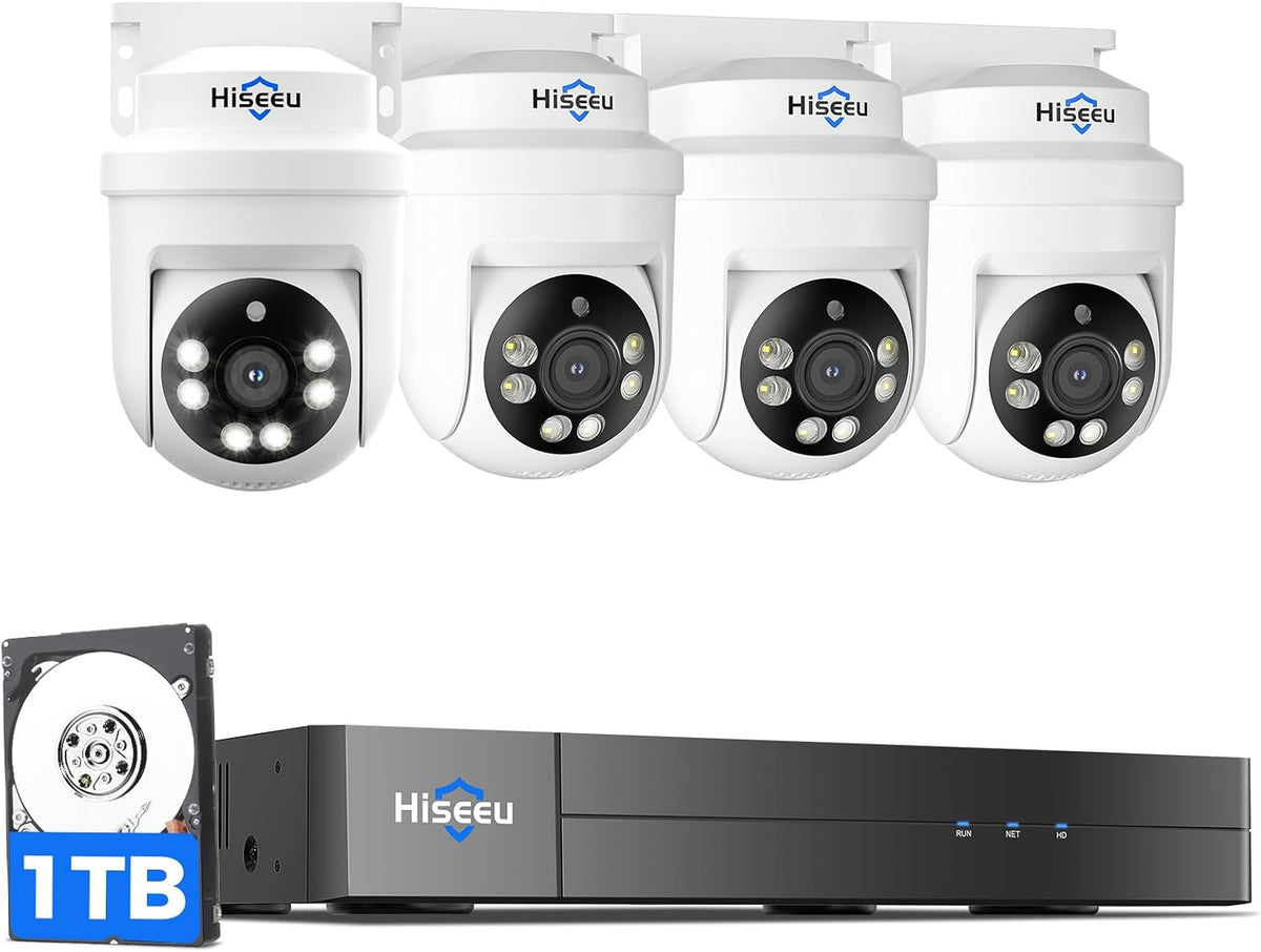 Hiseeu - Sistema de cámara de seguridad con cable PTZ de 3K con vis...