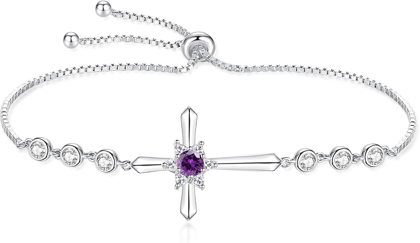 Pulsera Cruz FANCIME de Plata de Ley 925 con Piedra de Nacimiento d...