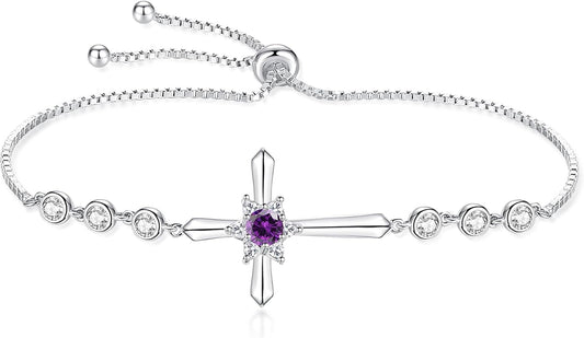 Pulsera Cruz FANCIME de Plata de Ley 925 con Piedra de Nacimiento d...