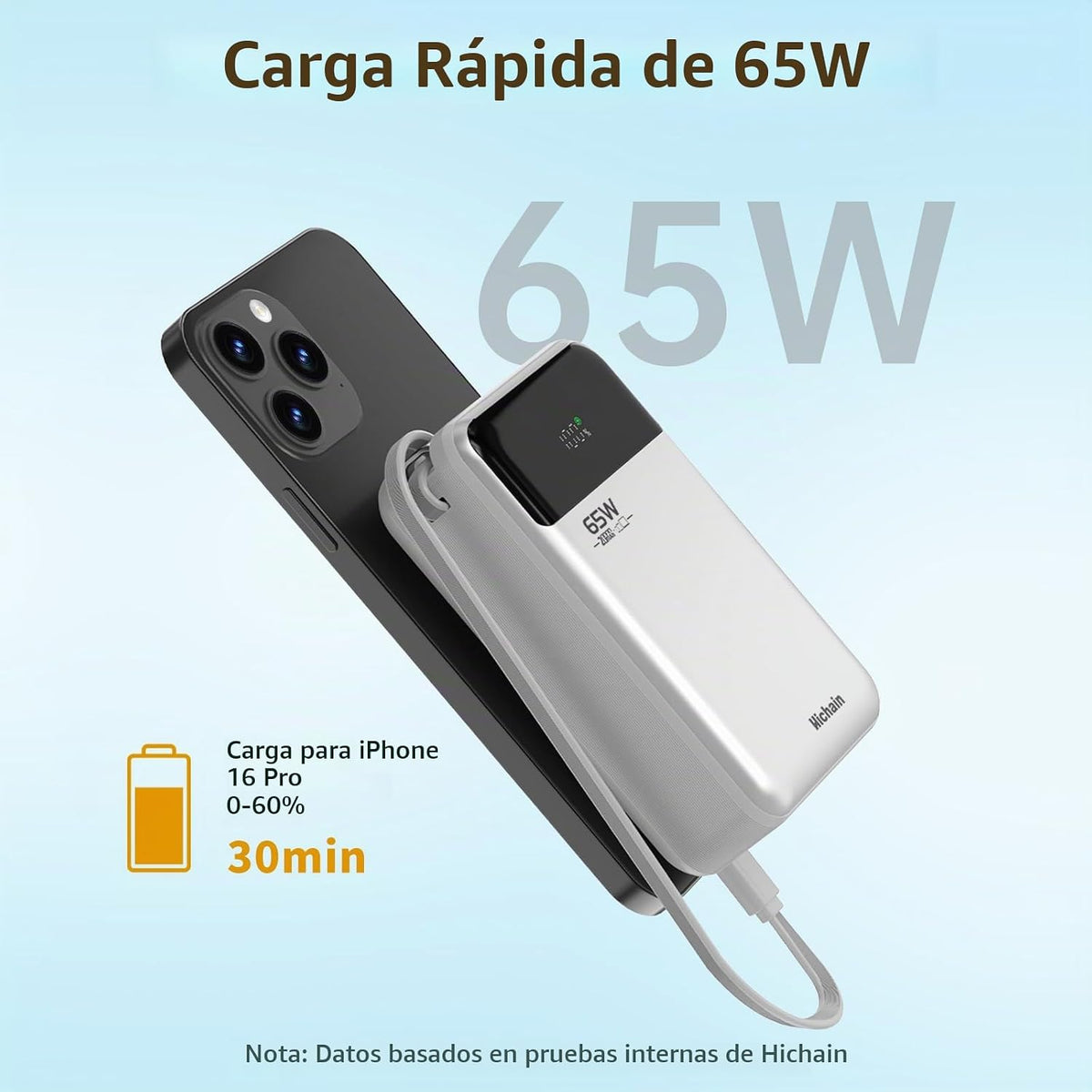 Hichain Banco de energía para portátil de 65 W, 20000 mAh, cargador...