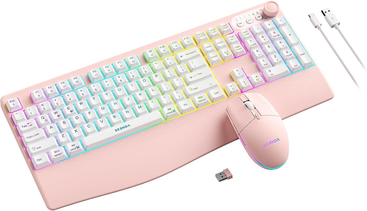 Seenda Teclado y ratón inalámbricos Bluetooth, retroiluminado multi...