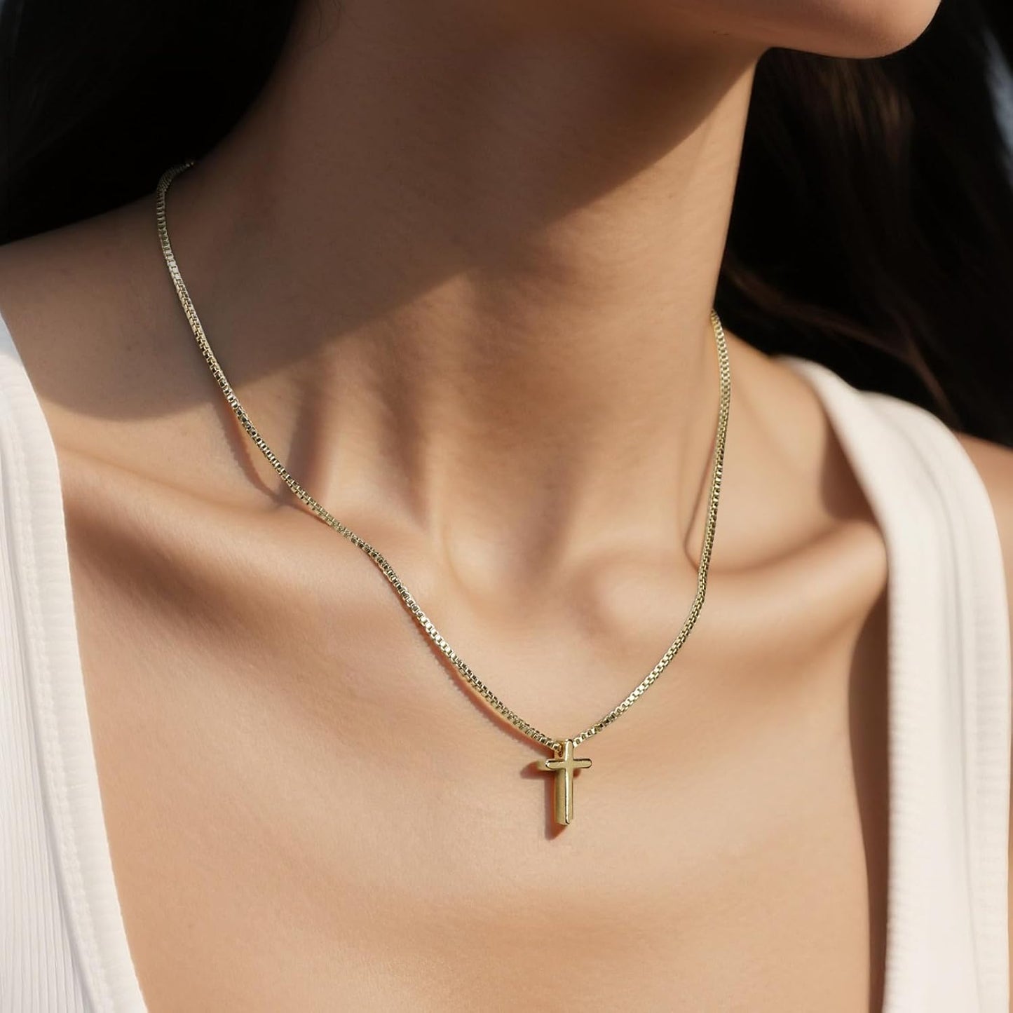 Collar de oro para mujer, collar de cruz delicado de 18K de oro rea...