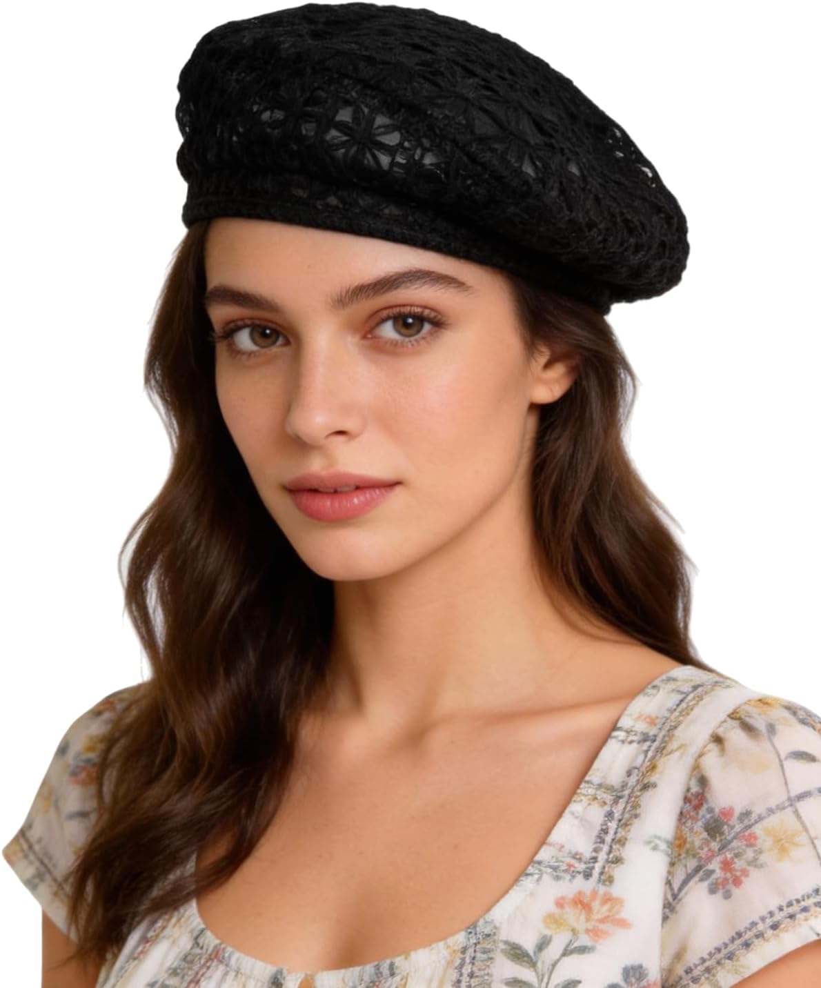 MOSSTYUS Boina ligera de encaje para mujer, diseño floral, transpir...