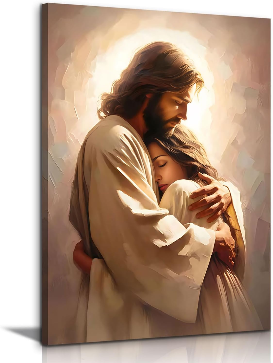Lienzo de Jesús abrazando a una mujer, arte de pared, refugio segur...