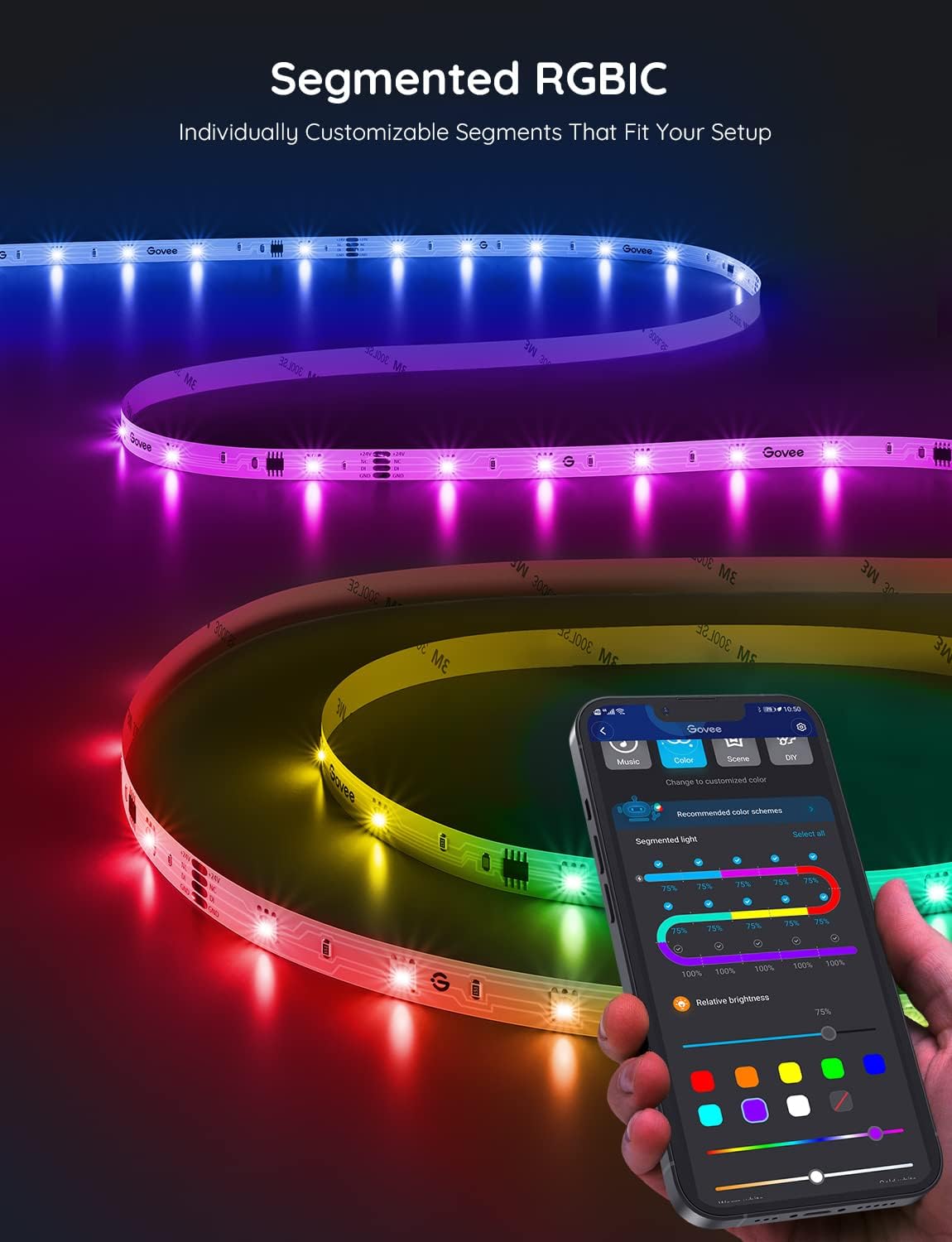 Govee Tira de luces LED RGBIC de 100 pies, luces LED inteligentes p...
