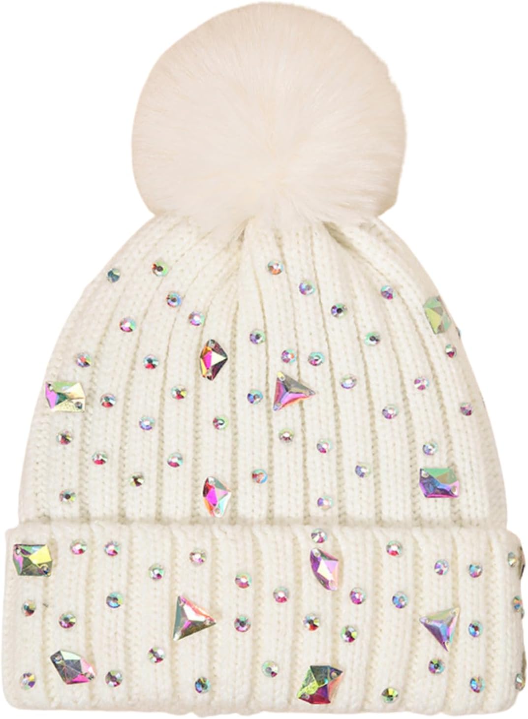 Julpsk Gorro de punto de invierno con diamantes de imitación brilla...