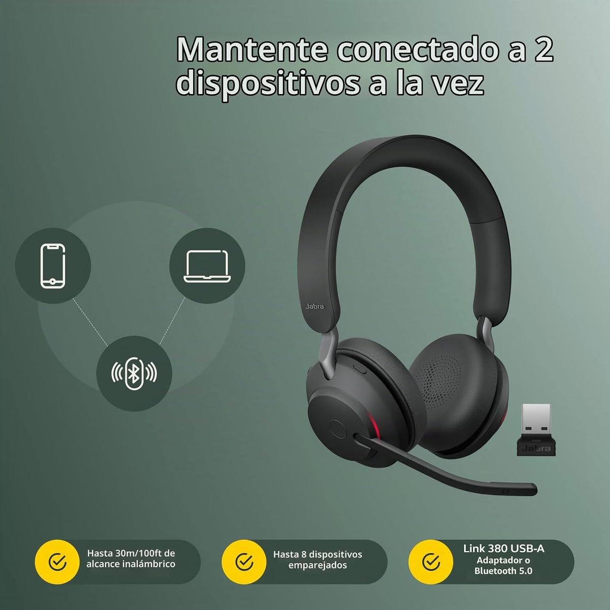 Jabra Evolve2 65 - Auriculares inalámbricos Bluetooth con micrófono...
